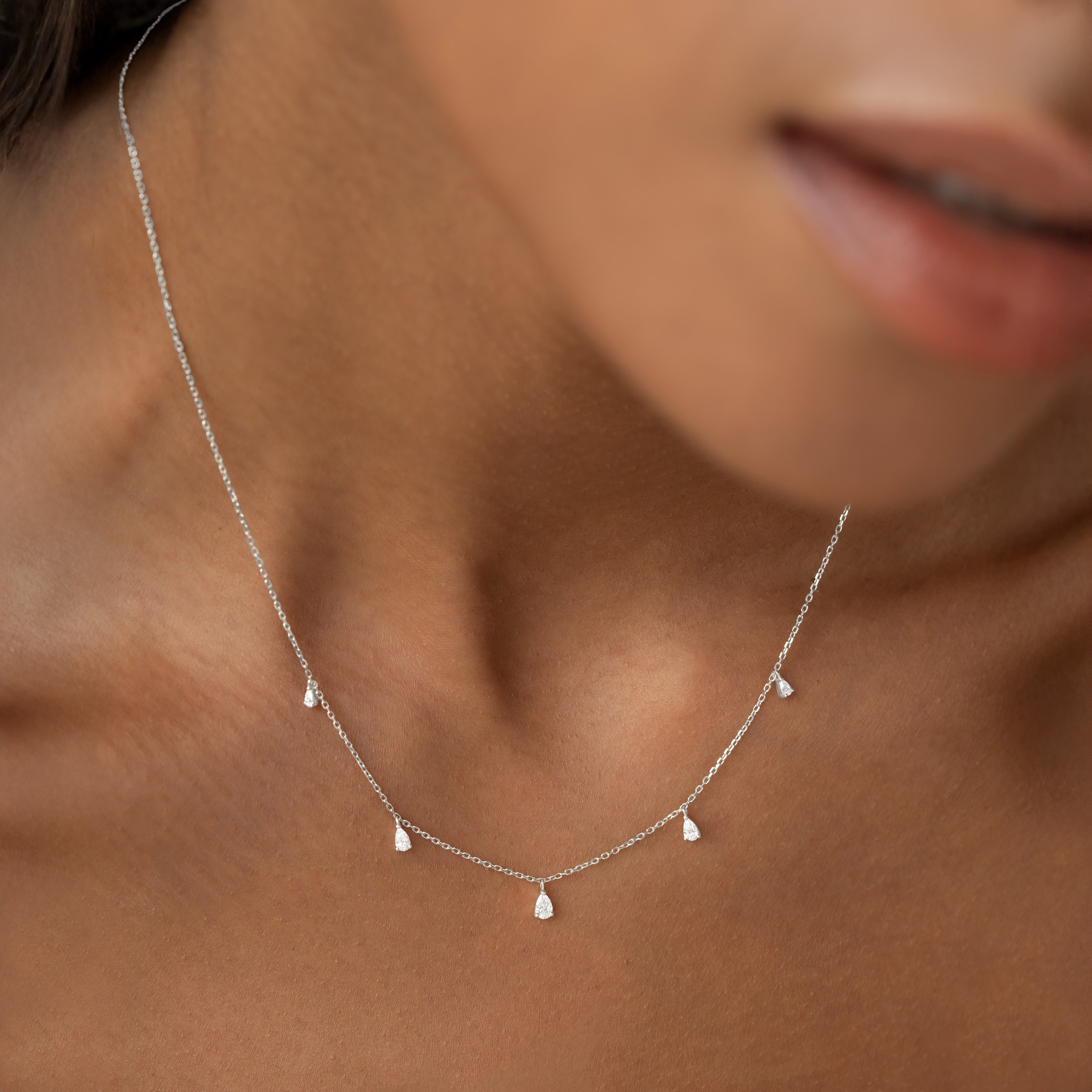 Pear Cut Lab Grown Diamond Pendant Necklace White Gold - Sylvie