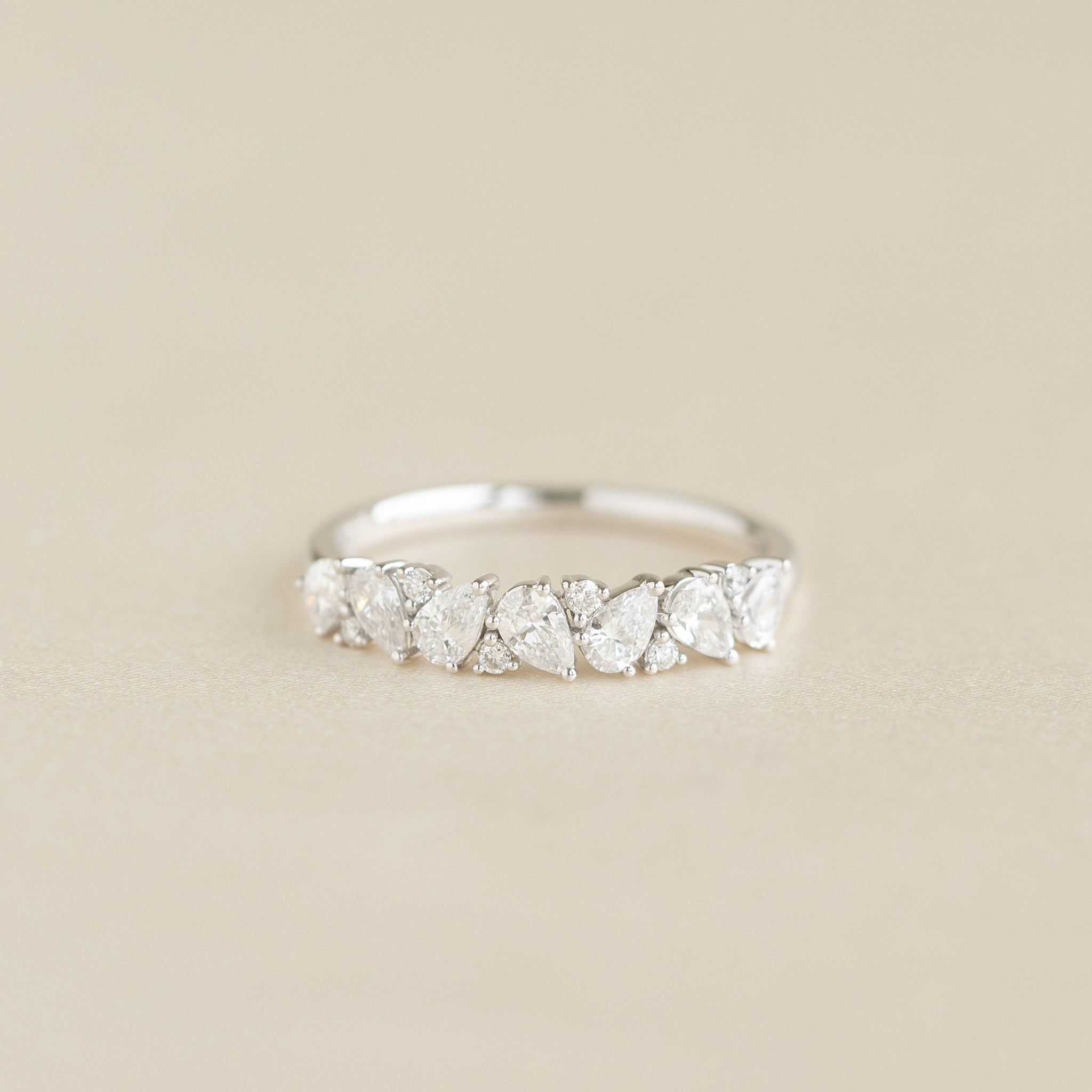 Pear Cut and Round Lab Grown Diamond Half Eternity Ring White Gold - Viviana
