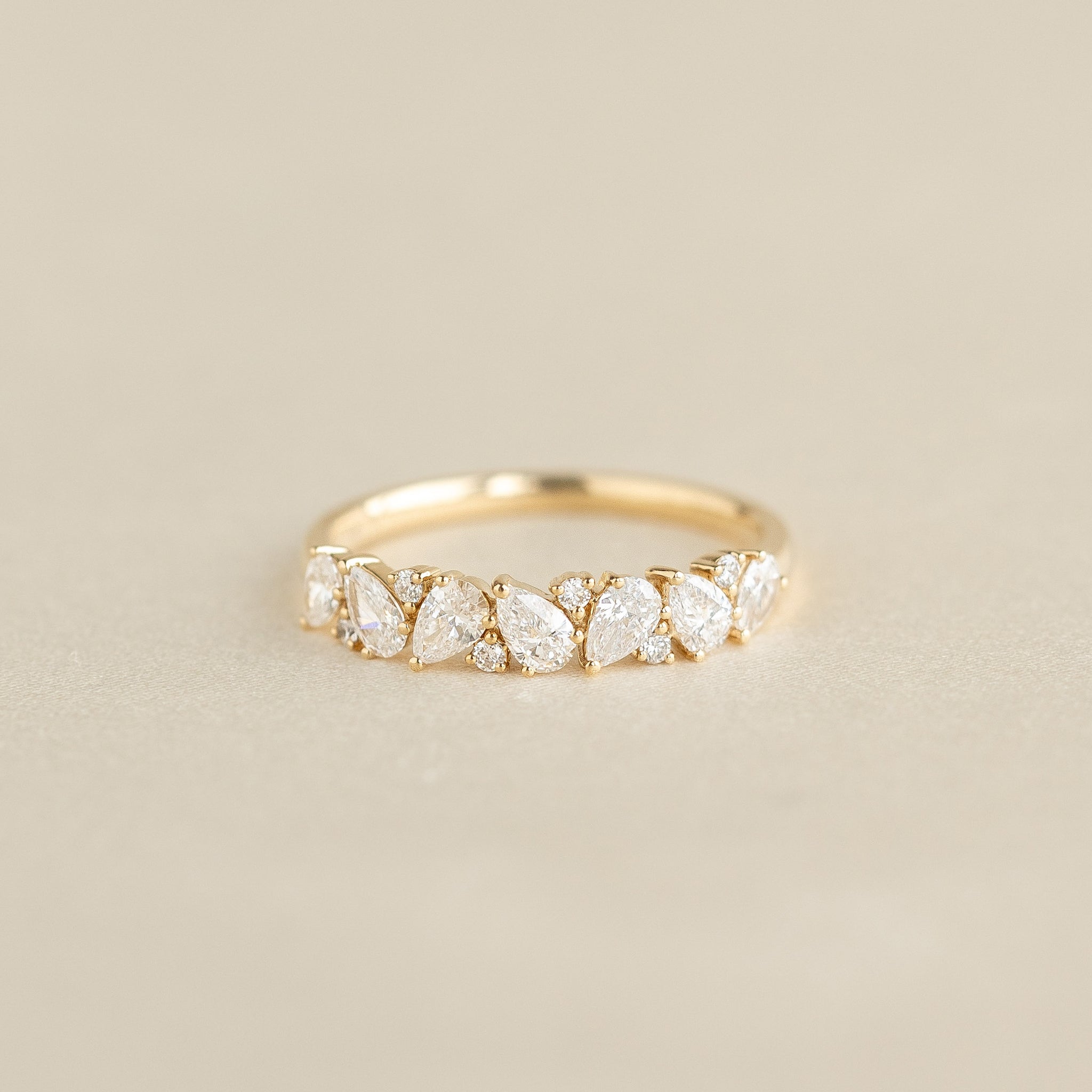 Pear Cut and Round Lab Grown Diamond Half Eternity Ring 14k Gold - Viviana