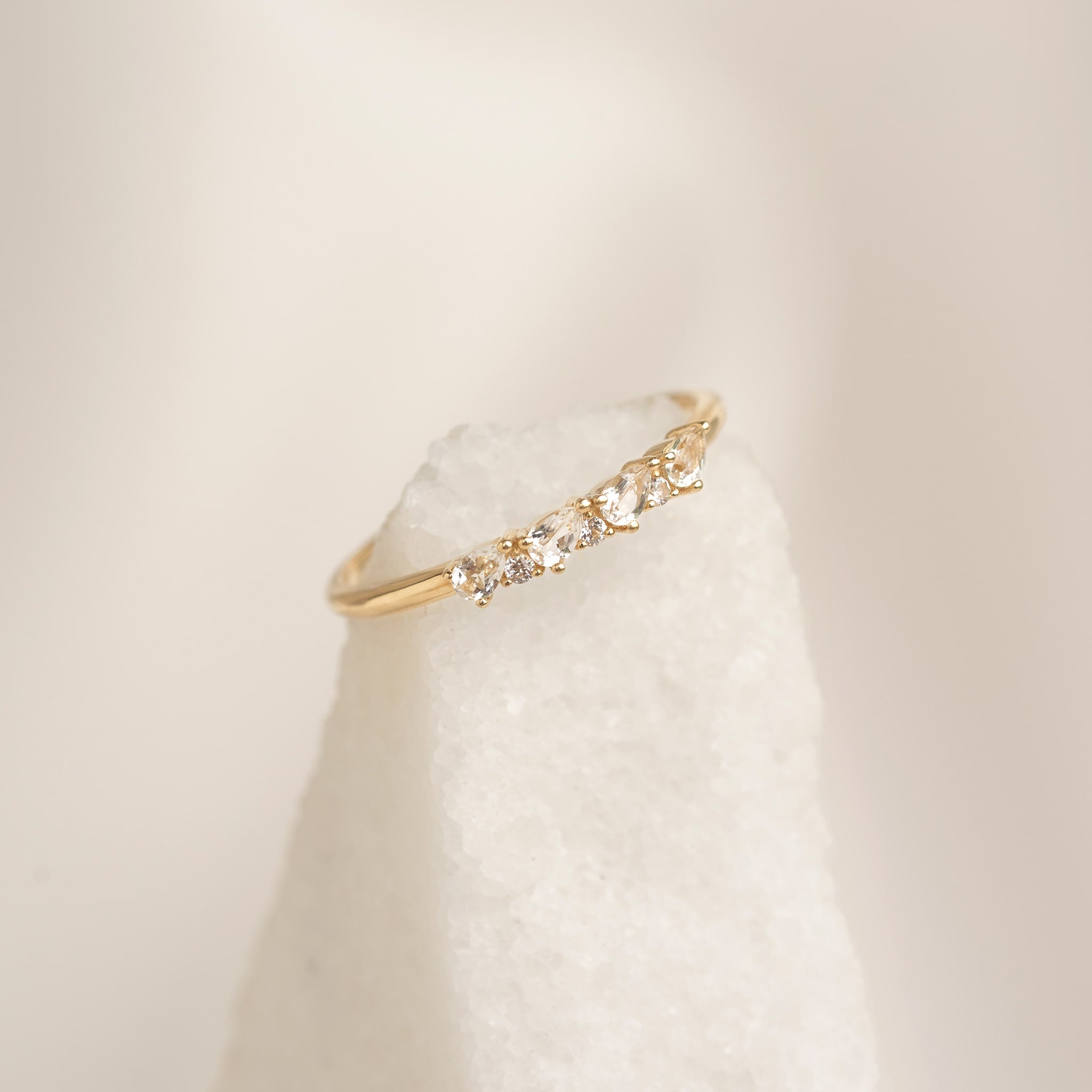 April Birthstone Pear Ring 14k Gold - White Topaz and Lab Grown Diamond