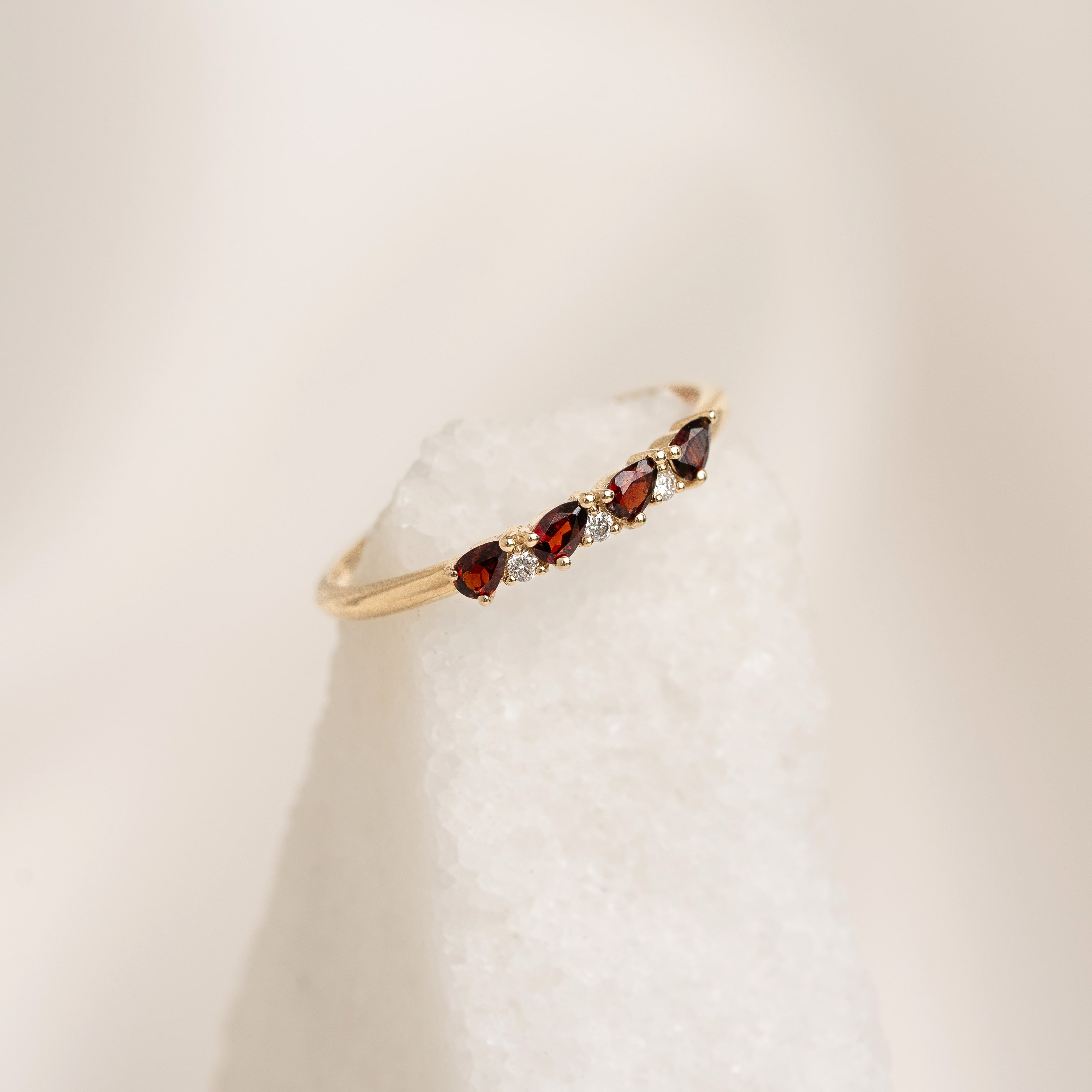 January Birthstone Pear Ring 14k Gold - Garnet and Lab Grown Diamond