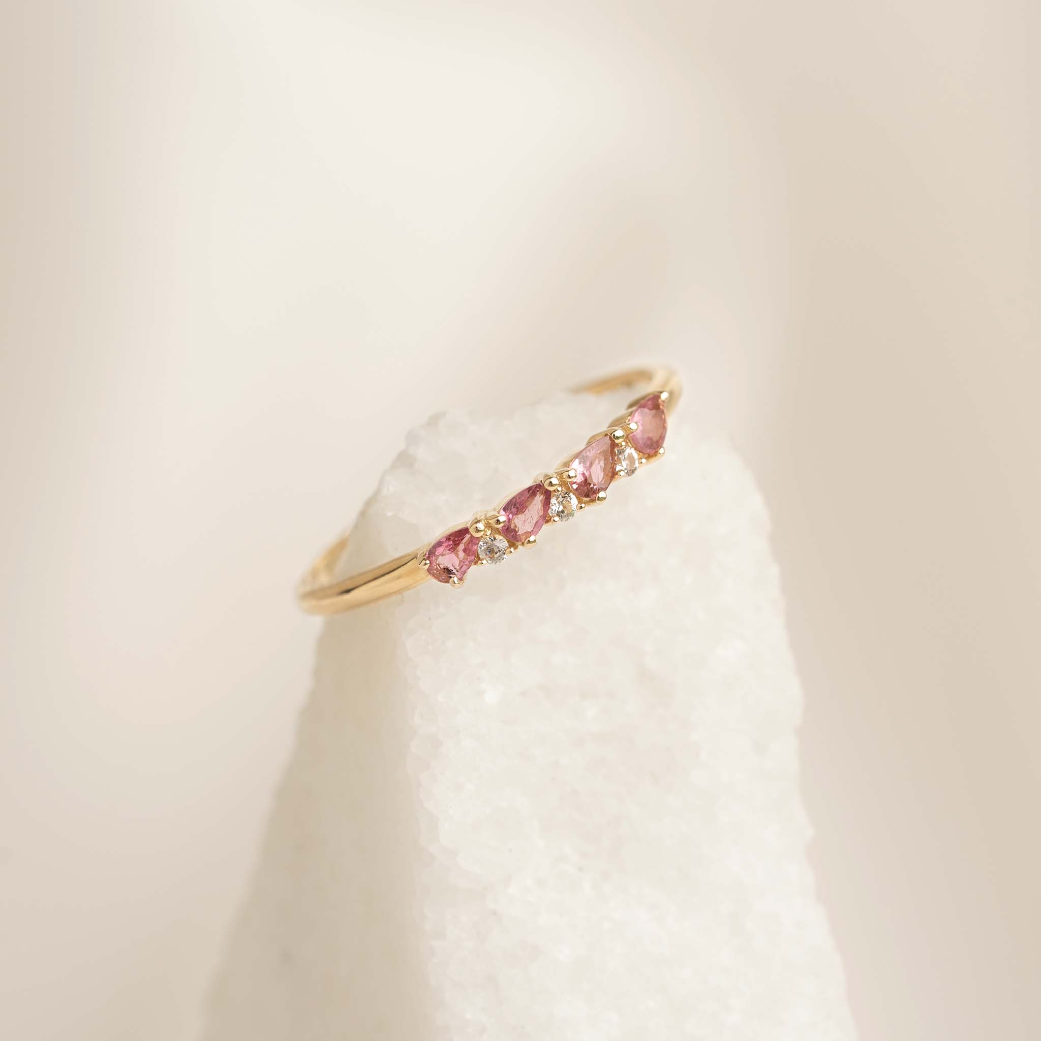 July Birthstone Pear Ring 14k Gold - Pink Tourmaline and Lab Grown Diamond