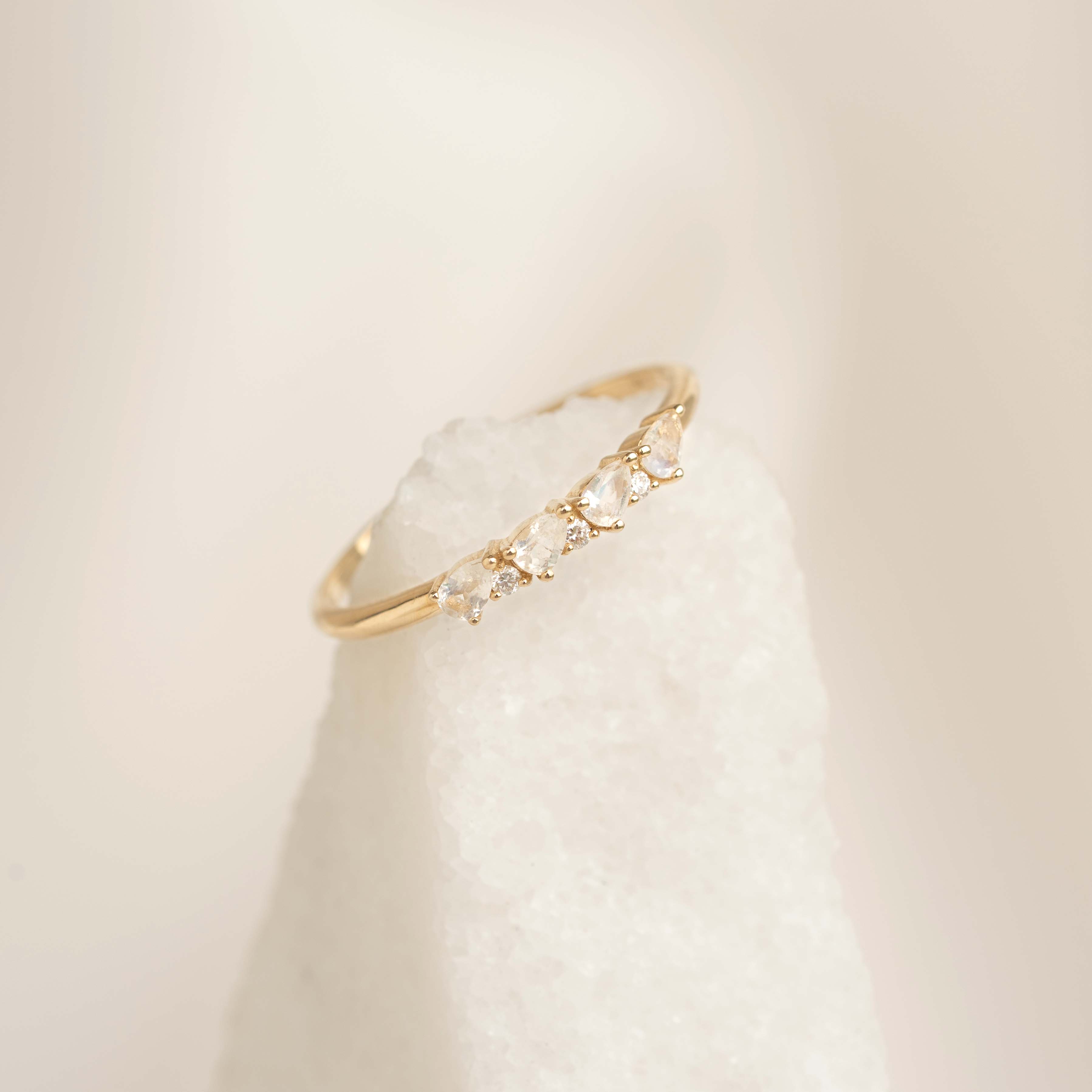 June Birthstone Pear Ring 14k Gold - Moonstone and Lab Grown Diamond