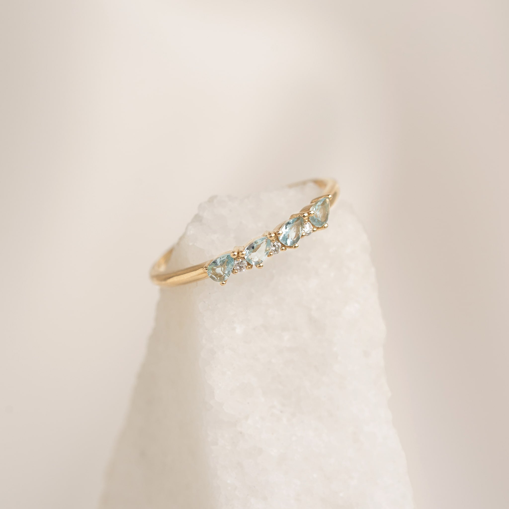March Birthstone Pear Ring 14k Gold - Swiss Blue Topaz and Lab Grown Diamond