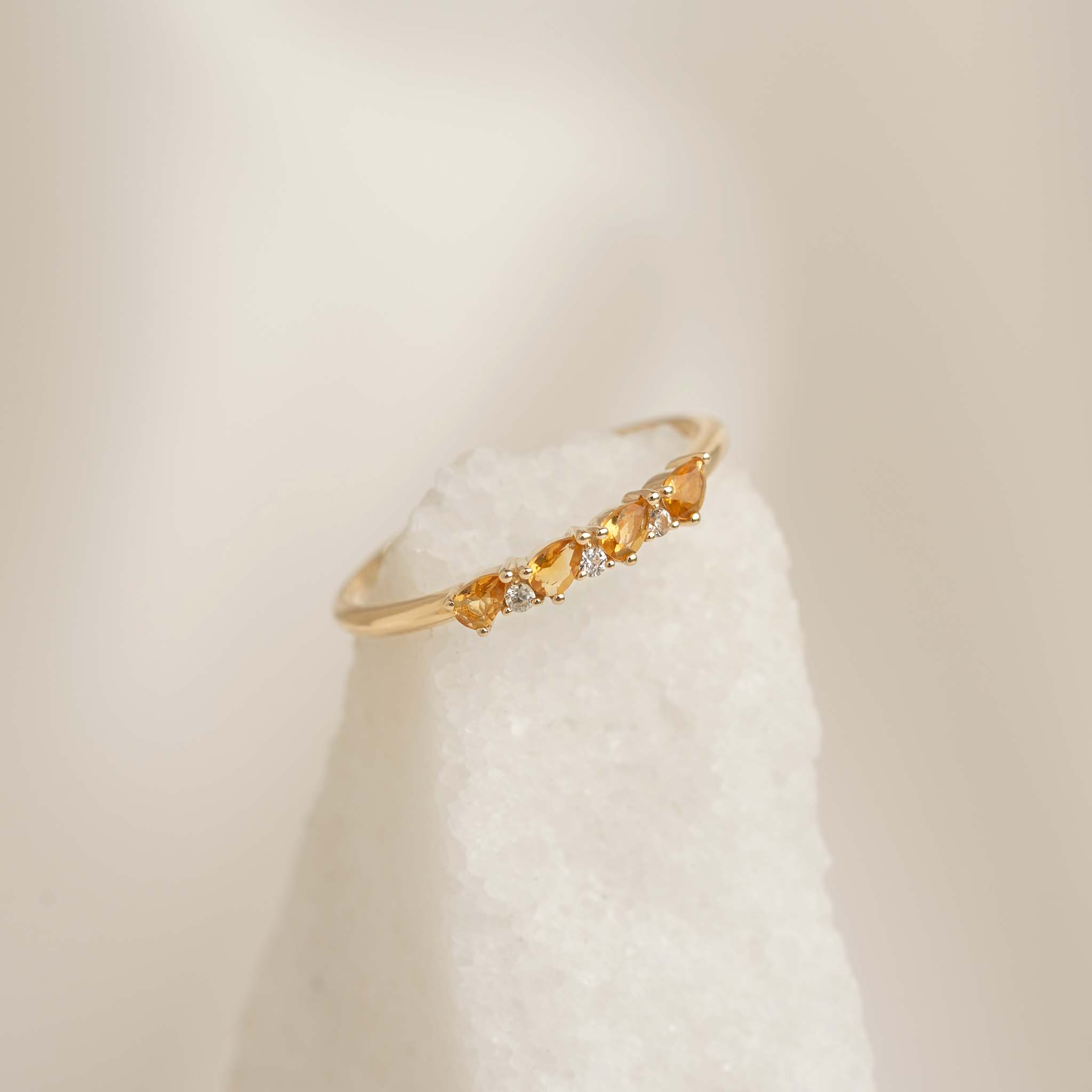November Birthstone Pear Ring 14k Gold - Citrine and Lab Grown Diamond