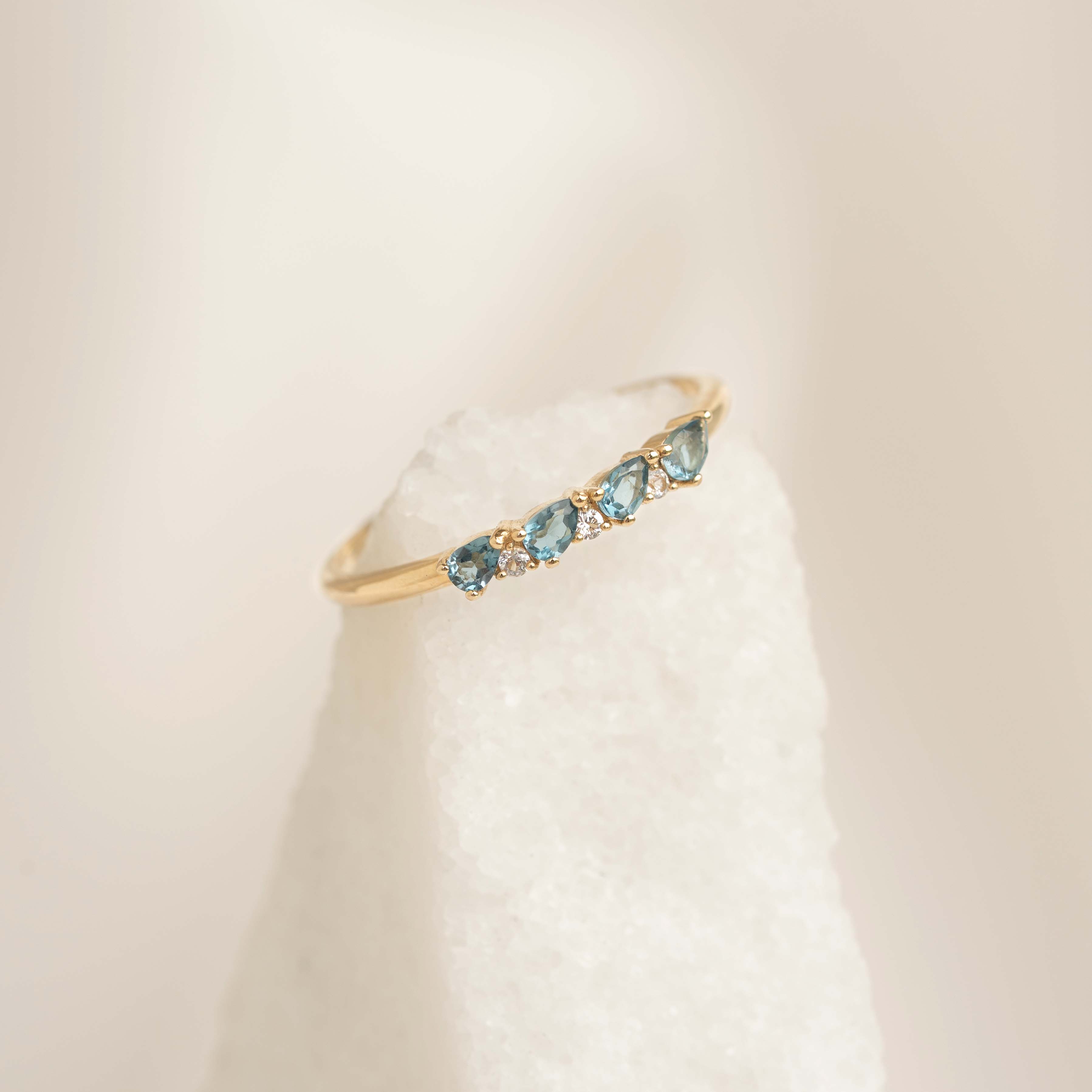September Birthstone Pear Ring 14k Gold - London Blue Topaz and Lab Grown Diamond