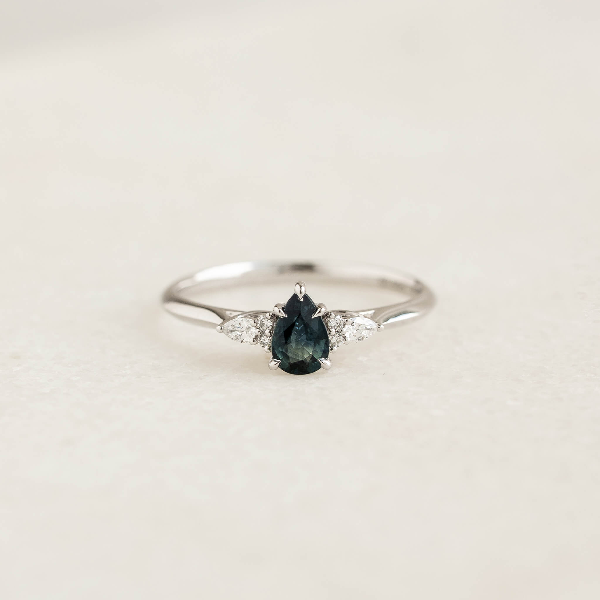 Pear Cut Sapphire and Lab Grown Diamond Ring 14k White Gold - Aila