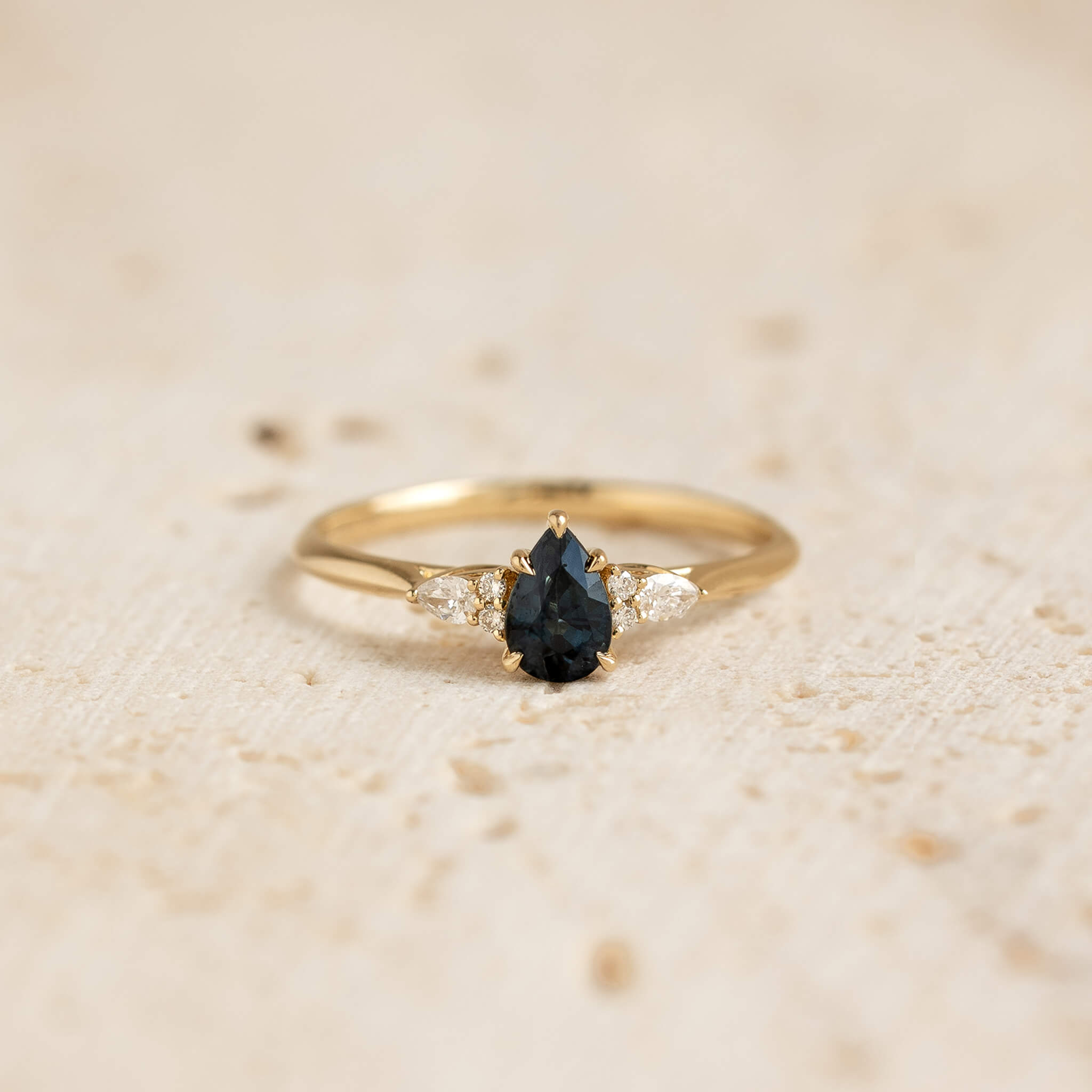Pear Cut Sapphire and Lab Grown Diamond Ring 14k Gold - Aila