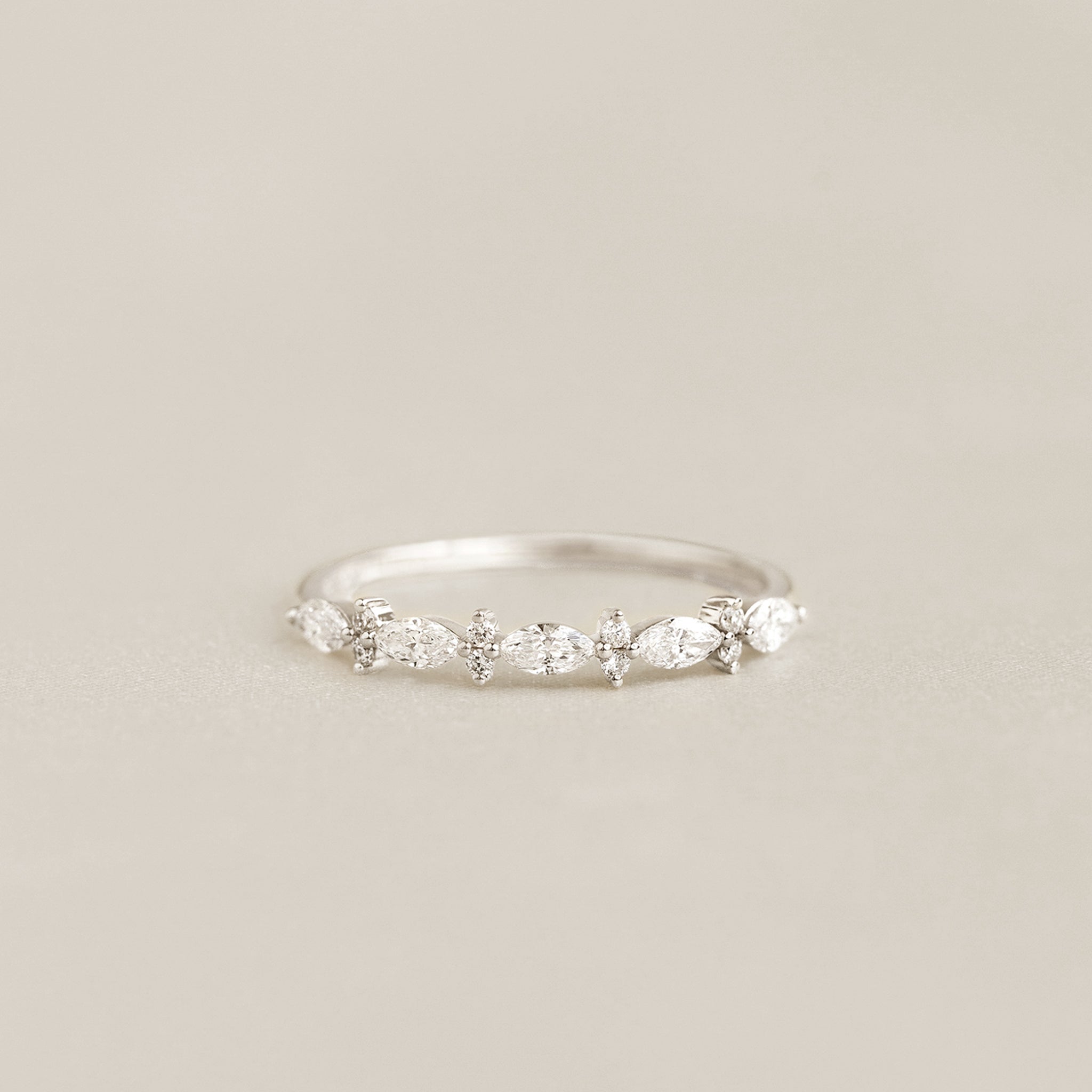 Marquise and Round Lab Grown Diamond Ring White Gold - Aurelia