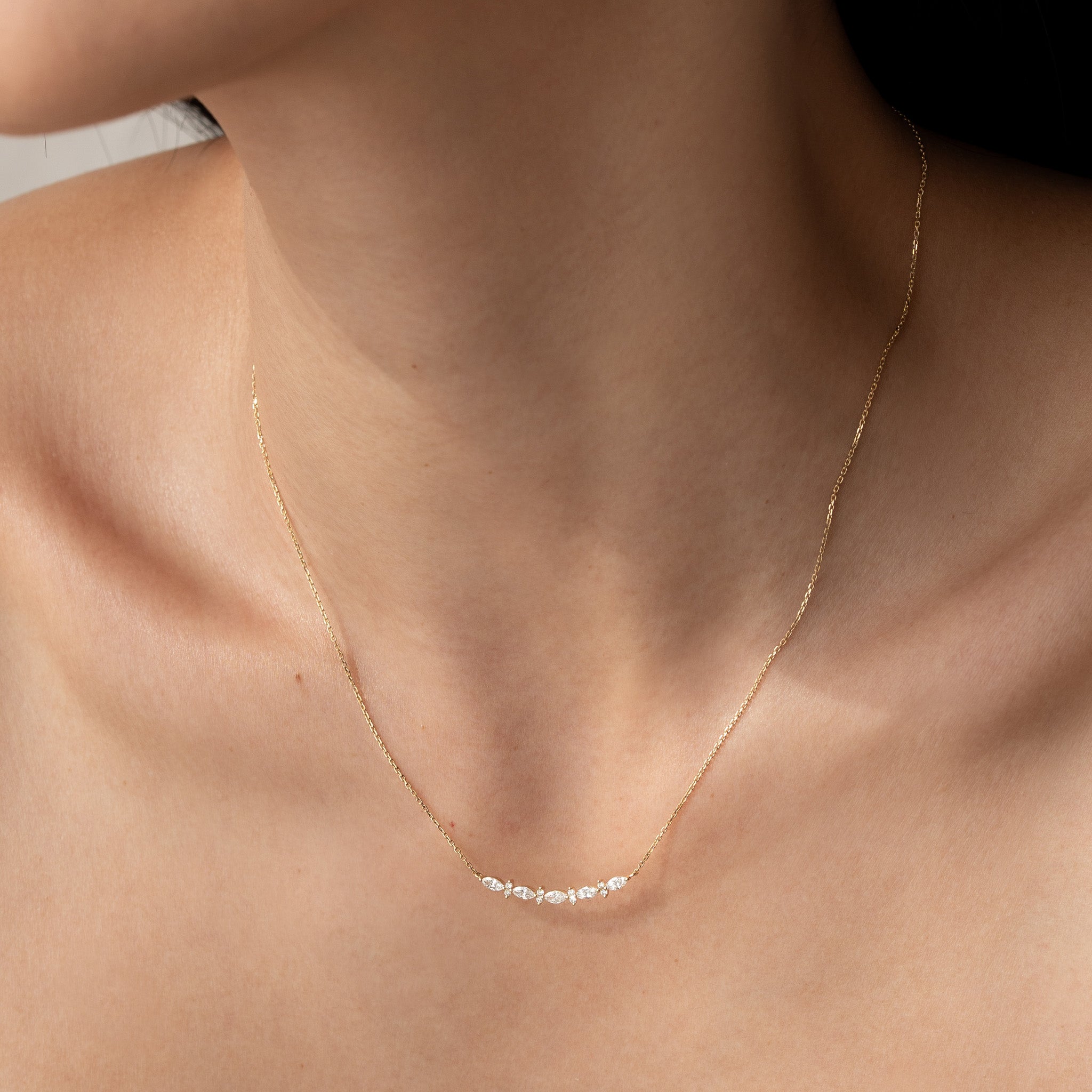 Marquise and Round Lab Grown Diamond Necklace 14k Gold - Noelia