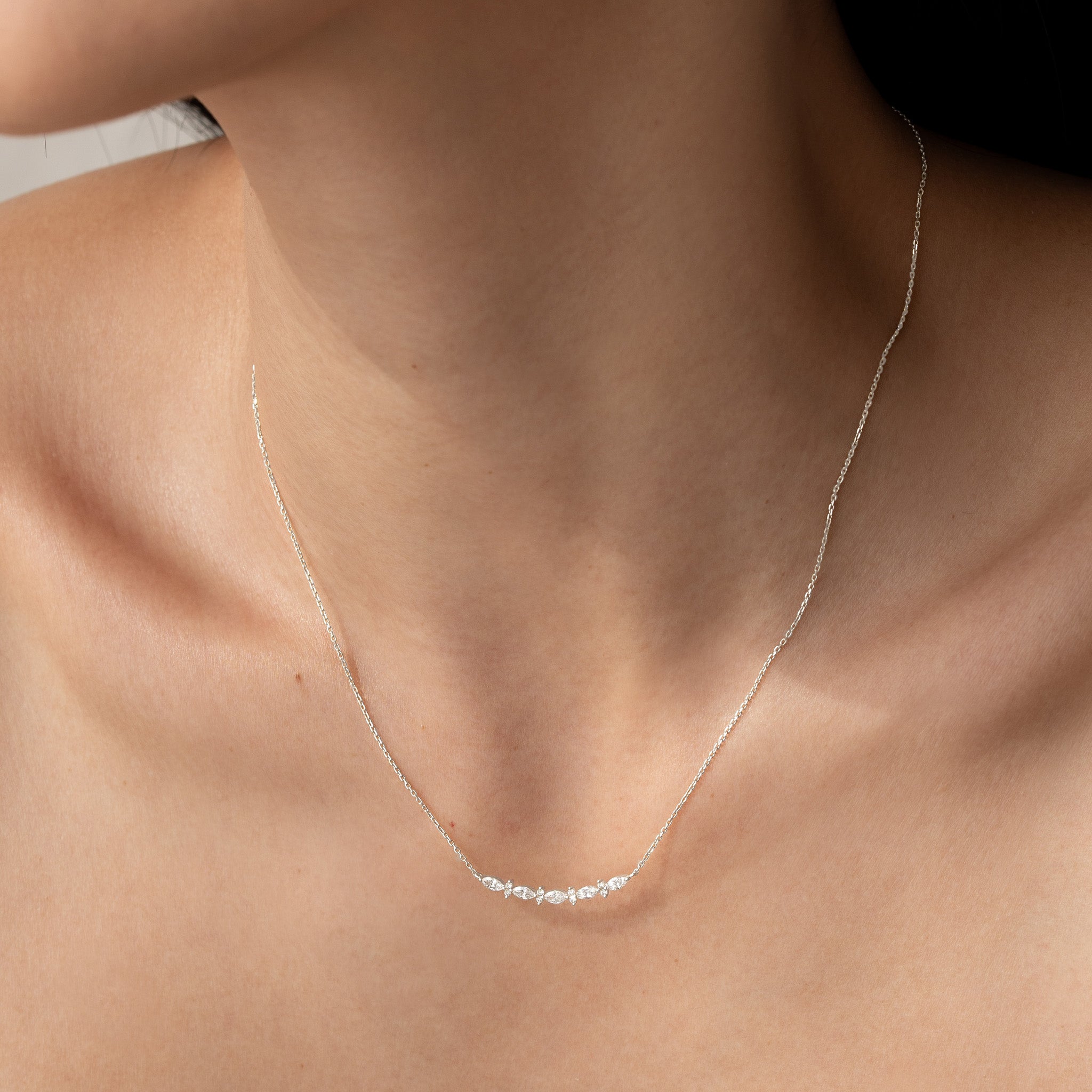 Marquise and Round Lab Grown Diamond Necklace White Gold - Noelia
