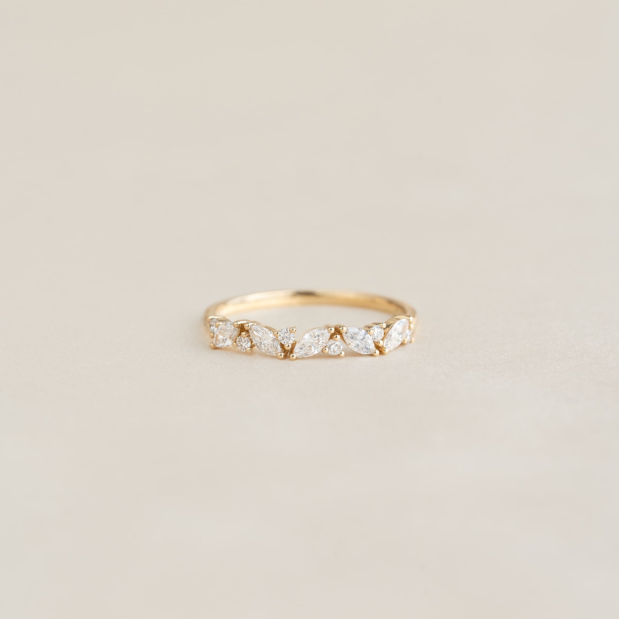 Marquise and Round Lab Grown Diamond Ring 14k Gold - Celia