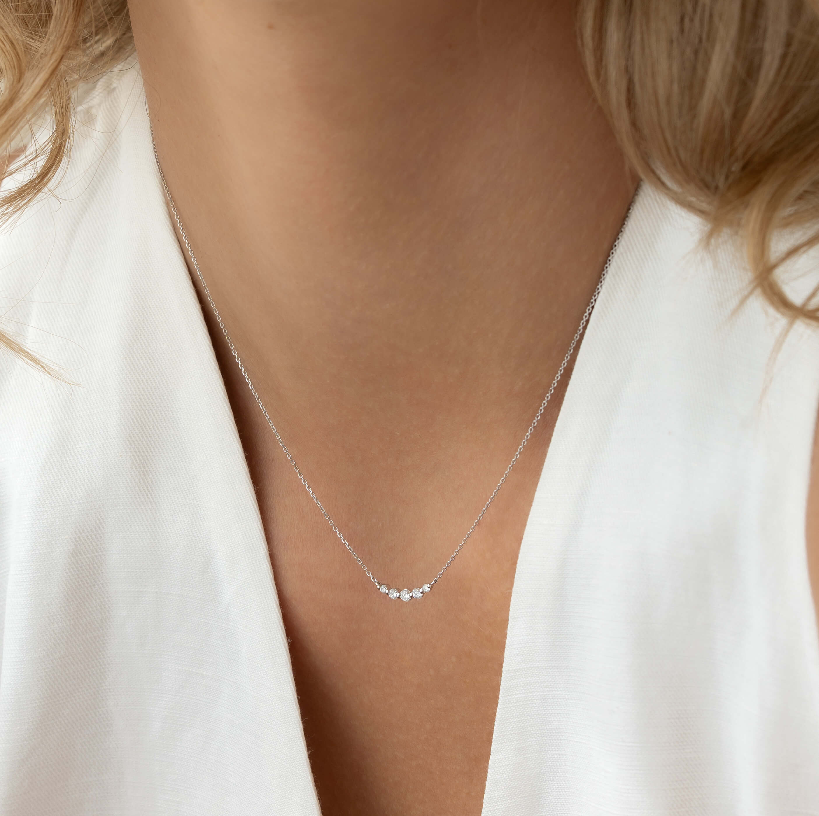 Lab Grown Diamond Curved Bar Necklace White Gold - Elodie