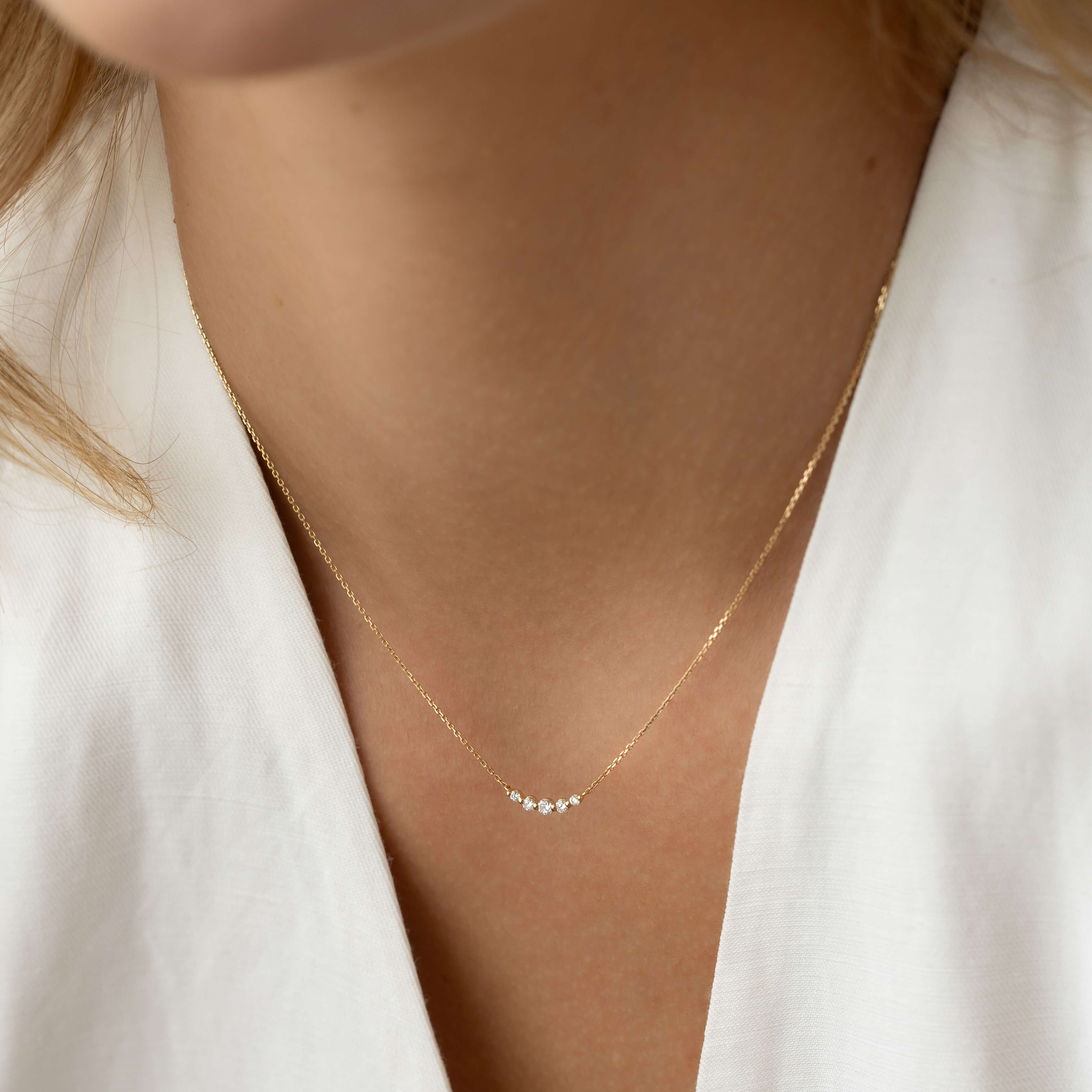 Lab Grown Diamond Curved Bar Necklace 10k Gold - Elodie