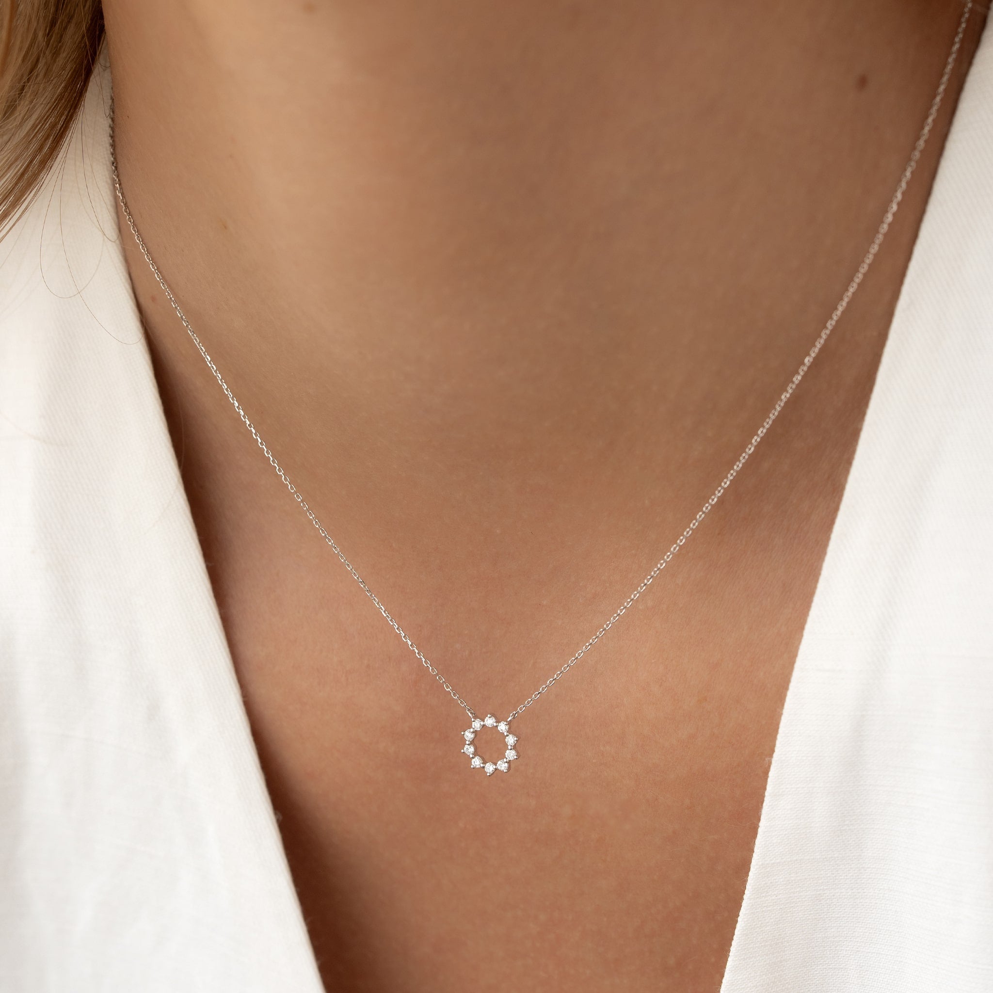 Lab Grown Diamond Sun Necklace White Gold - Leda