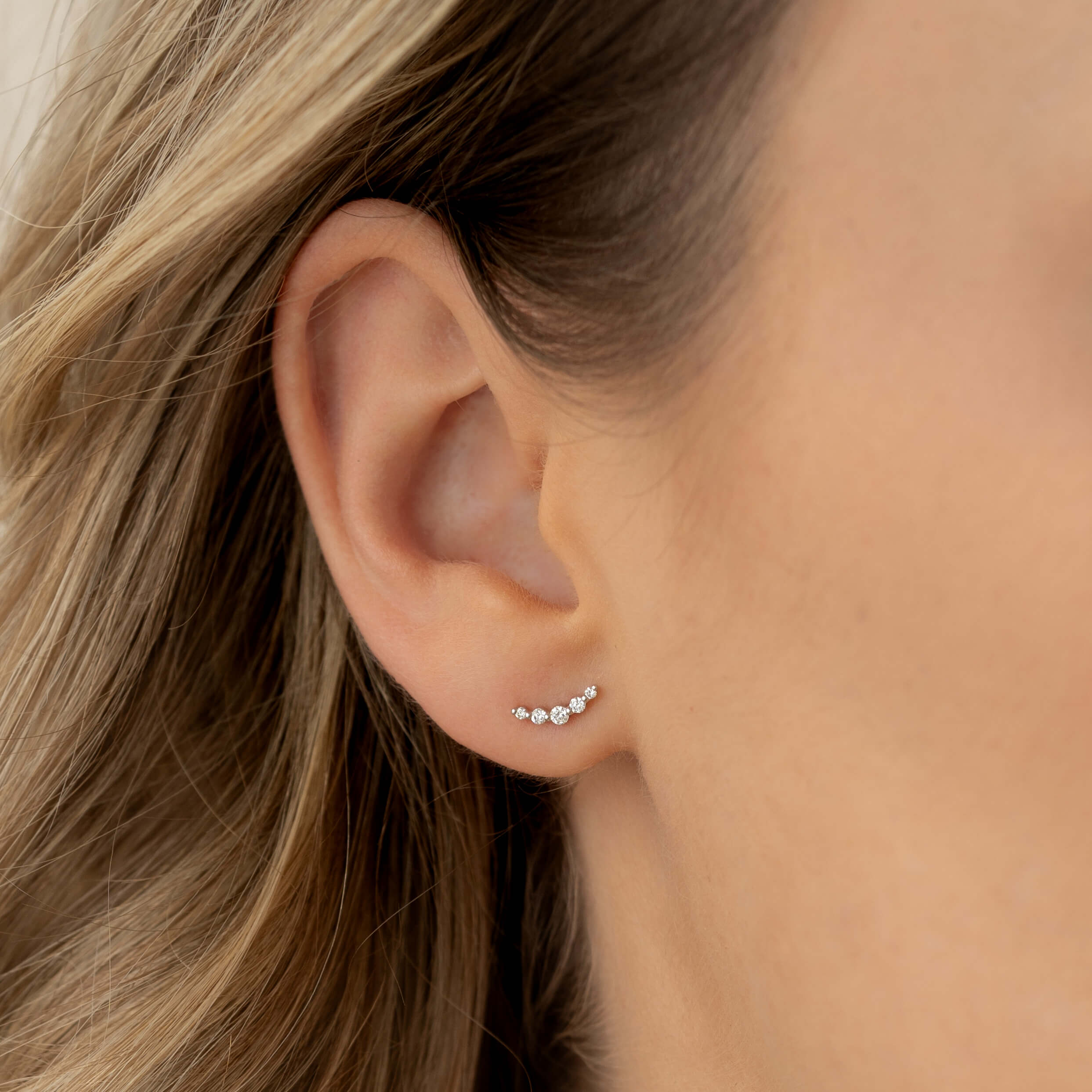 Lab Grown Diamond Climber Stud Earrings White Gold - Rhea