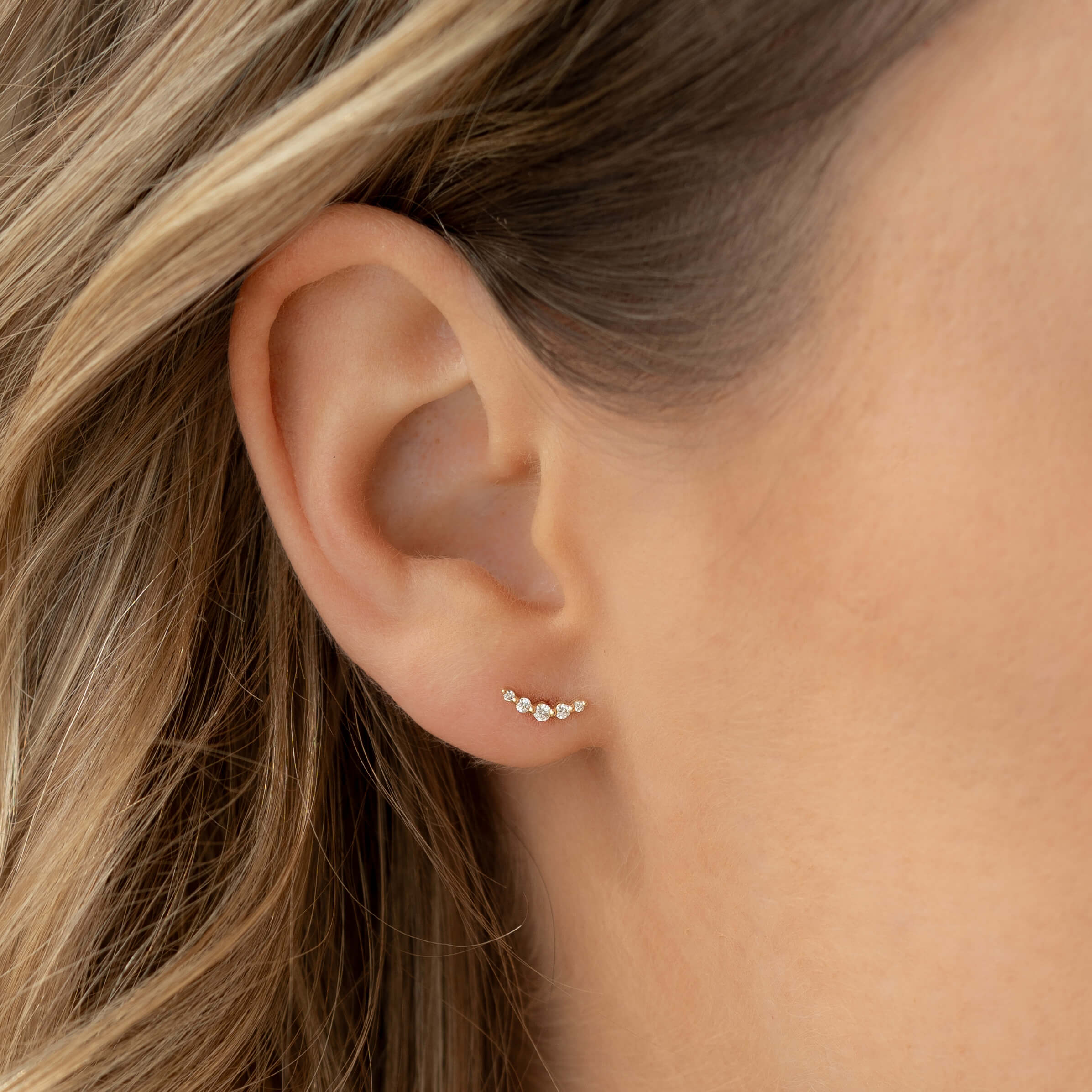 Lab Grown Diamond Climber Stud Earrings 14k Gold - Rhea