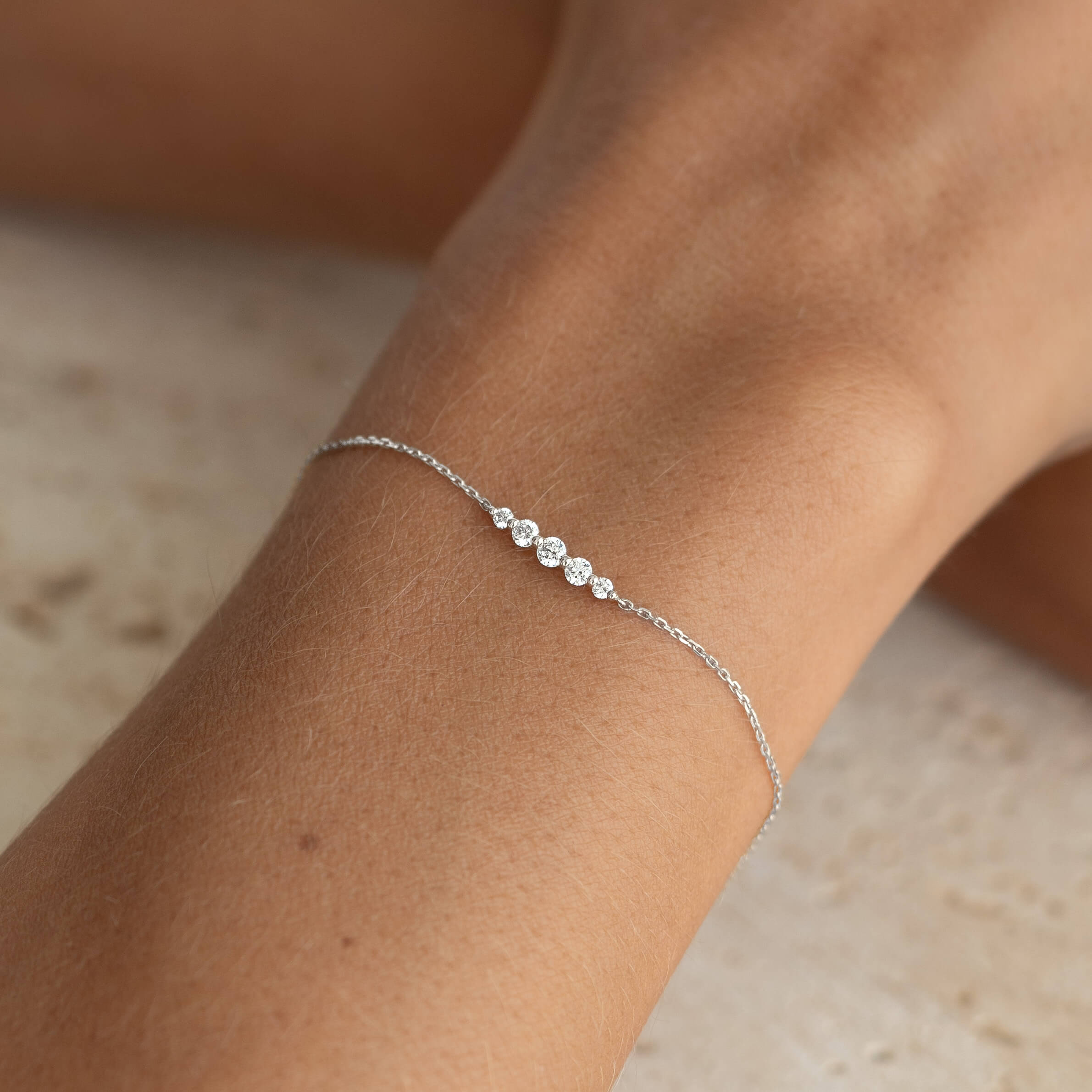 Graduated Lab Grown Diamond Bracelet White Gold - Tamsin