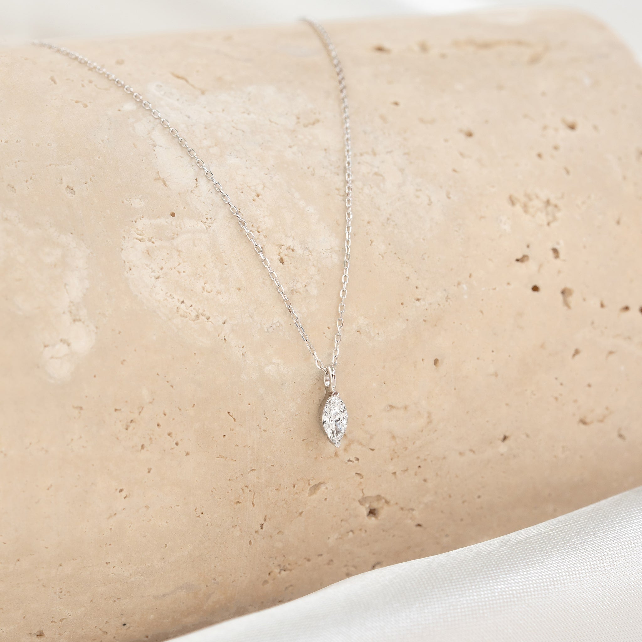 Marquise Lab Grown Diamond Necklace White Gold - Violetta