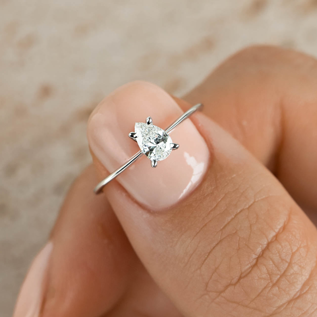 Pear Shaped Lab Grown Diamond Ring 14k White Gold - Martine
