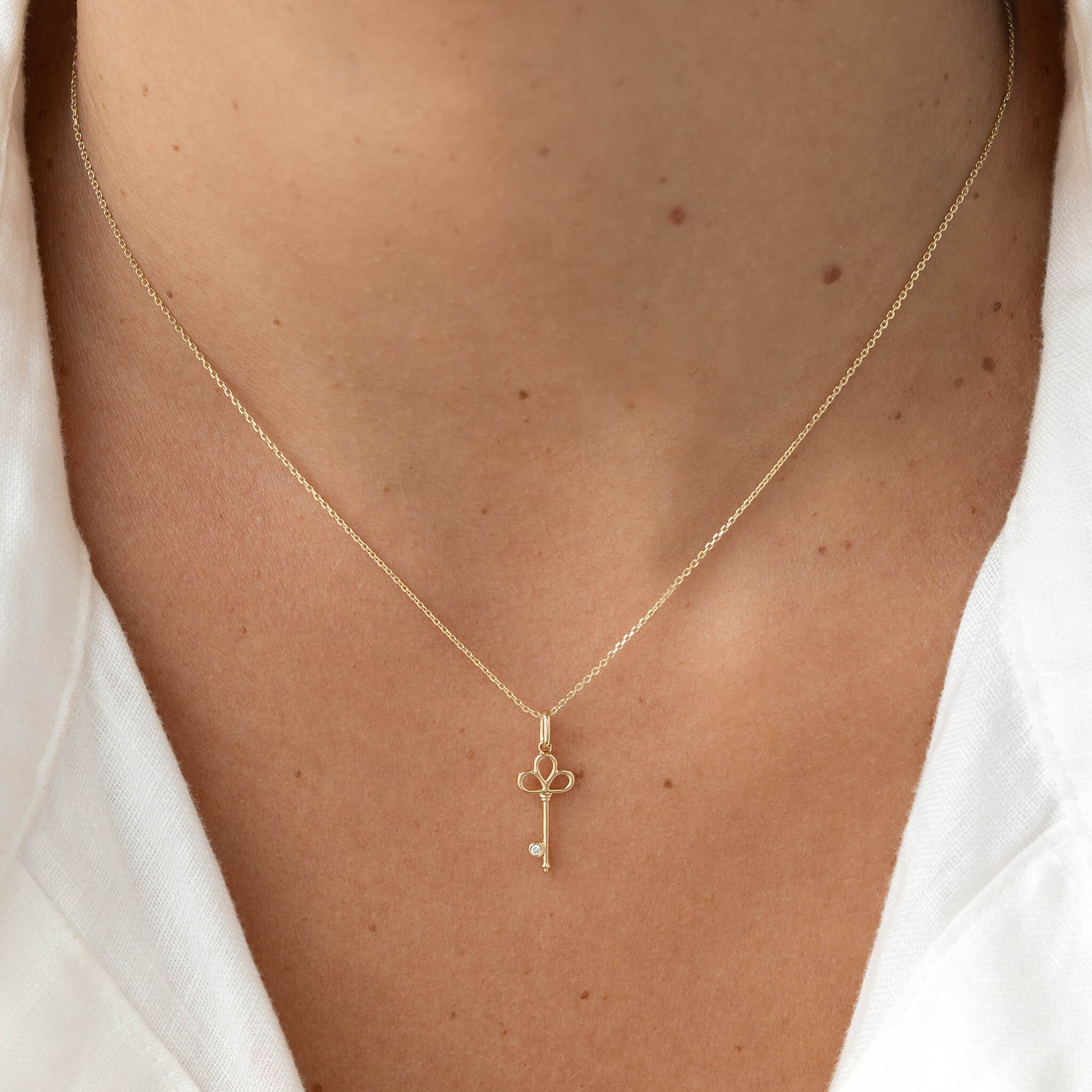 Lab Grown Diamond Key Pendant Necklace 14k Gold - Eisa