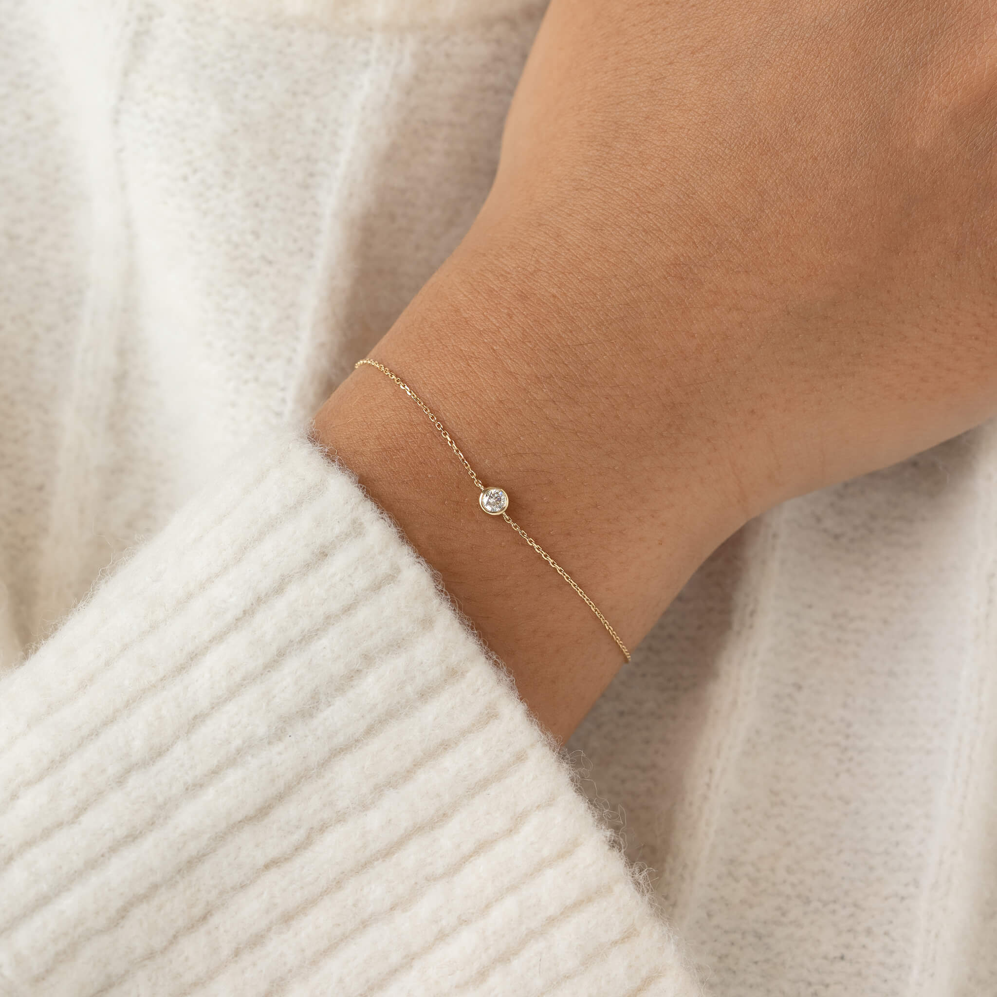 Bezel Set Solitaire Lab Grown Diamond Bracelet 14k Gold - Teagan