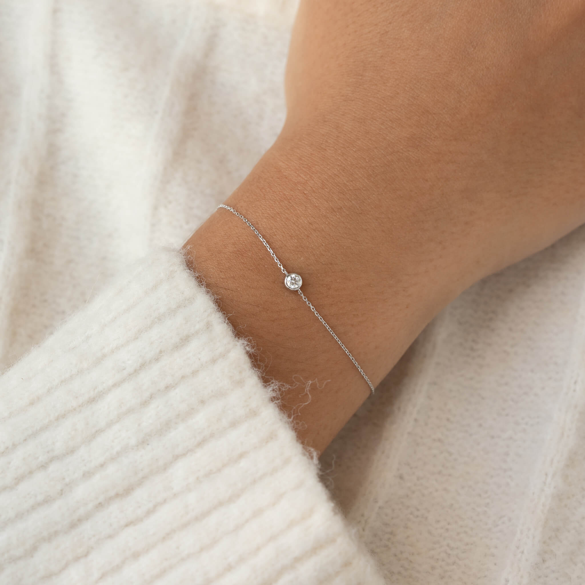 Bezel Set Solitaire Lab Grown Diamond Bracelet White Gold - Teagan