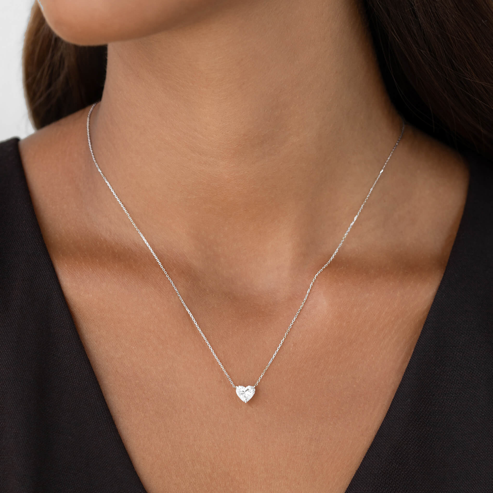 Lab Grown Diamond Heart Pendant Necklace 14k White Gold - Aimee