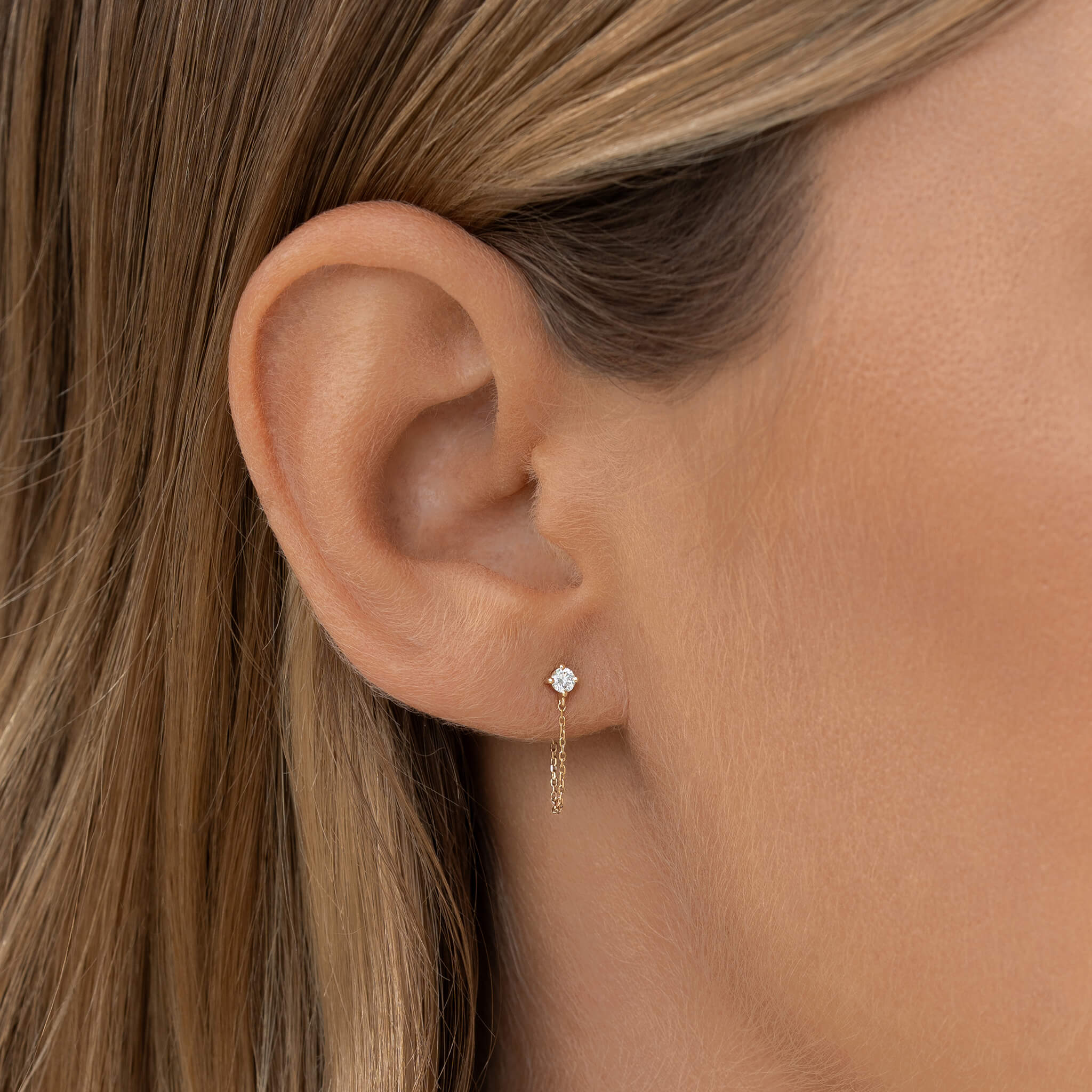 Lab Grown Diamond Stud Chain Earrings 14k Gold - Enya