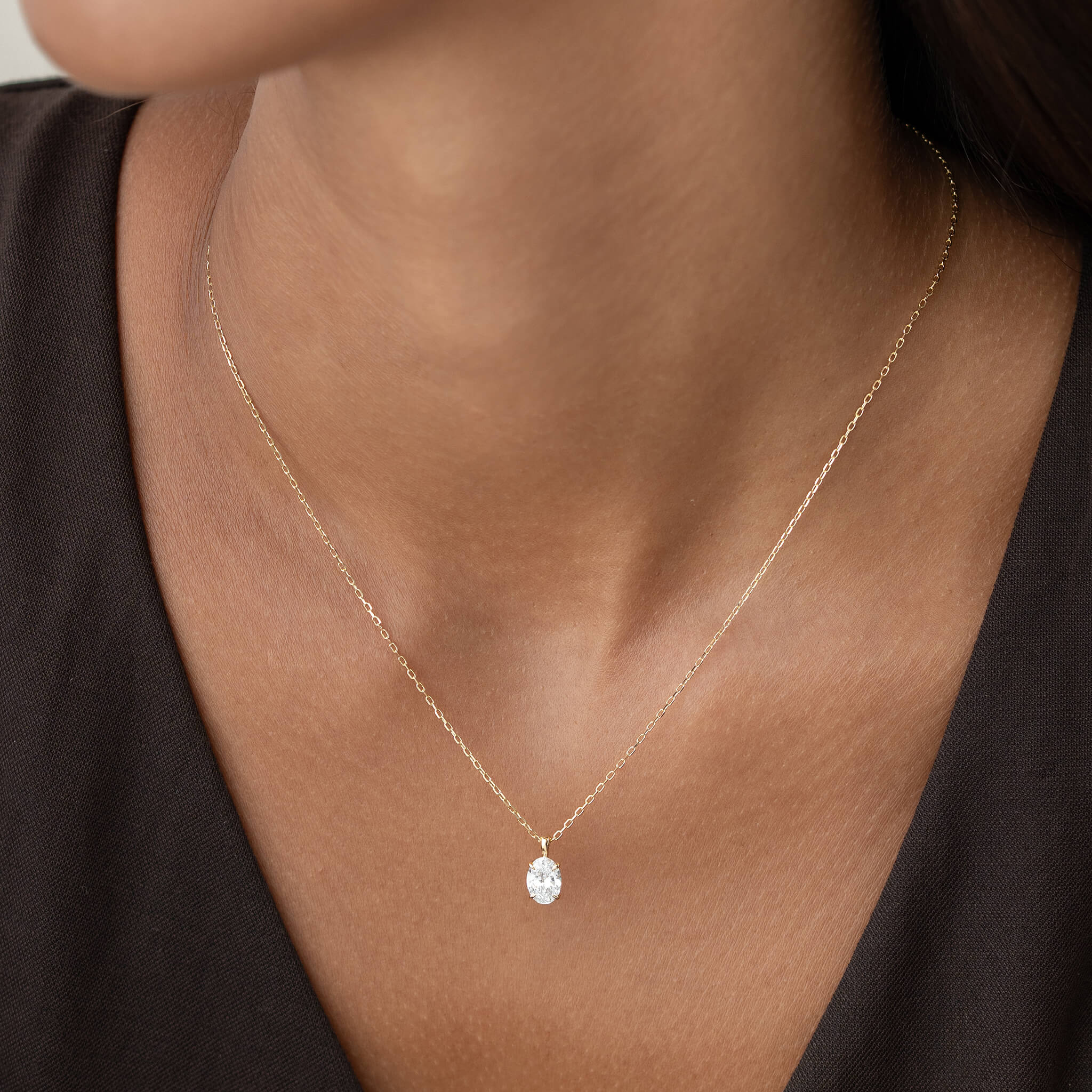 Oval Cut Lab Grown Diamond Pendant Necklace 14k Gold - Leva