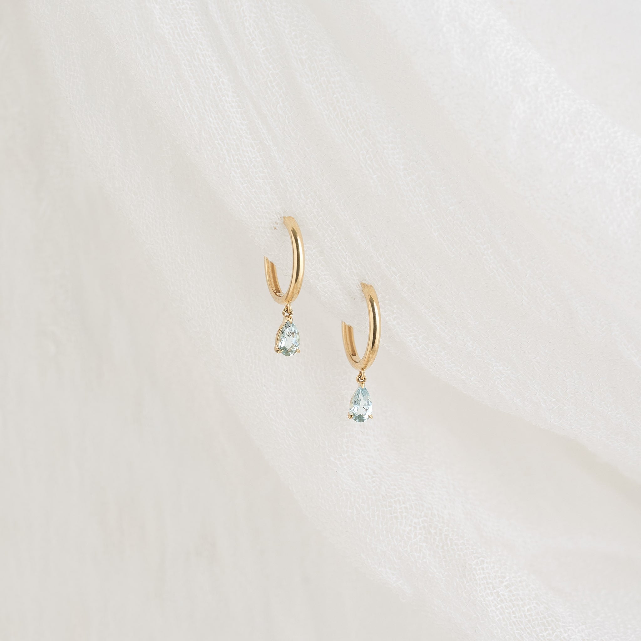Pear Cut Aquamarine Drop Huggie Earrings 14k Gold - Aliyah