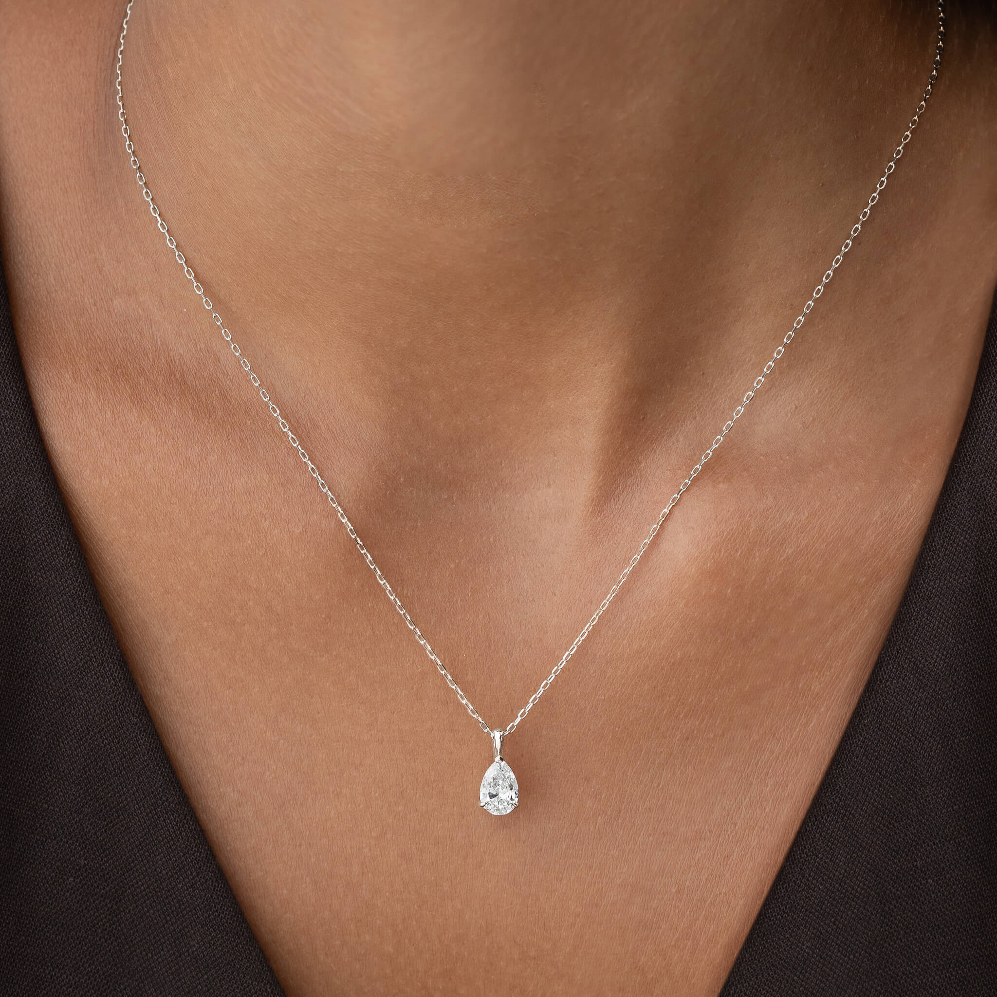Pear Cut Lab Grown Diamond Pendant Necklace 14k White Gold - Lyla