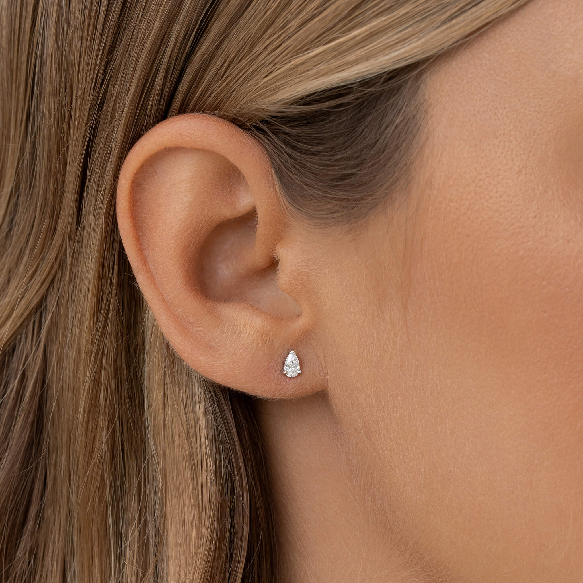 Pear Cut Lab Grown Diamond Stud Earrings White Gold - Esme