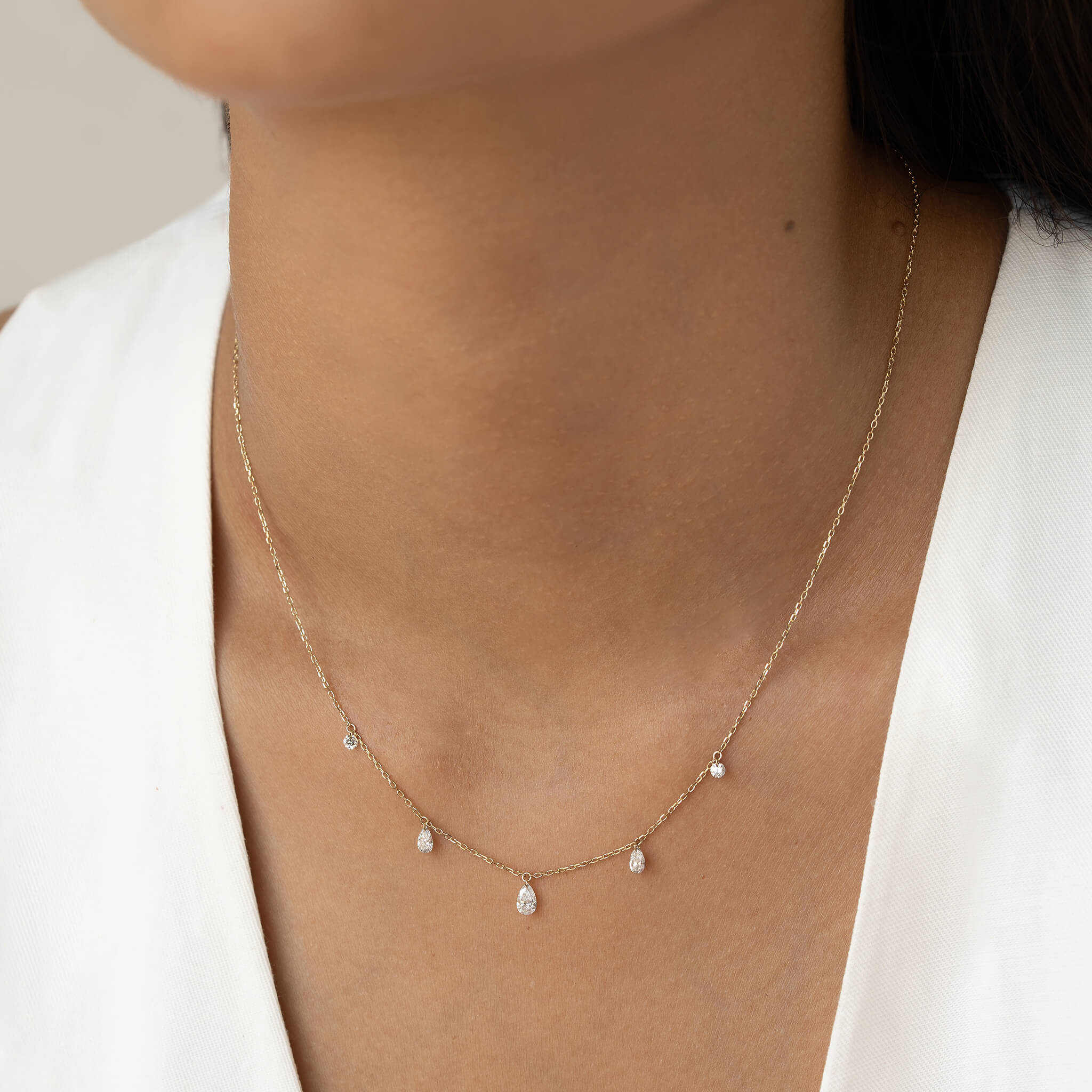 Lab Grown Diamond Drop Station Necklace 14k Gold - Mara