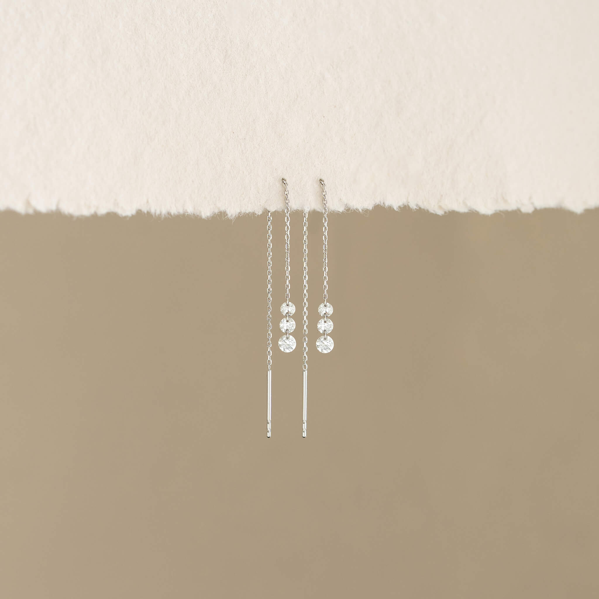 Lab Grown Diamond Drop Threader Earrings White Gold - Priscilla