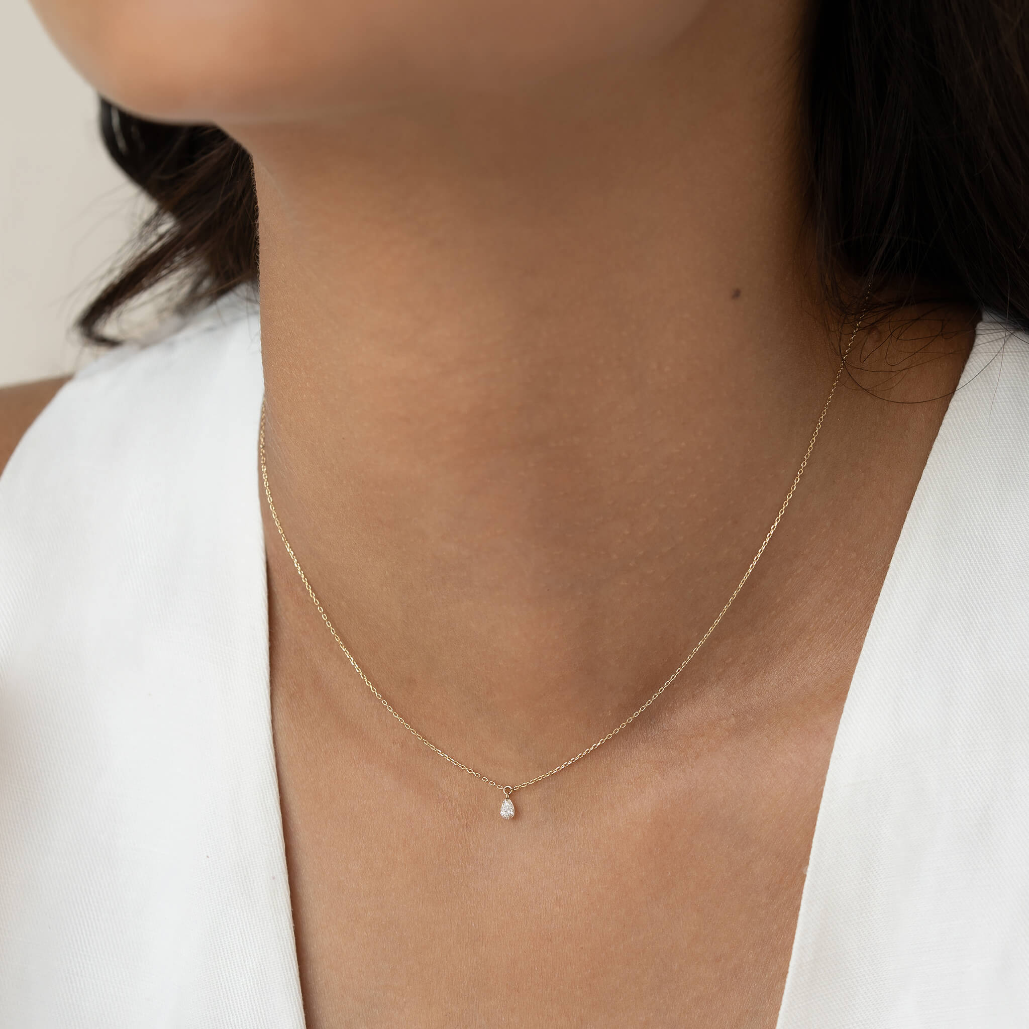 Floating Pear Lab Grown Diamond Necklace 14k Gold - Romy