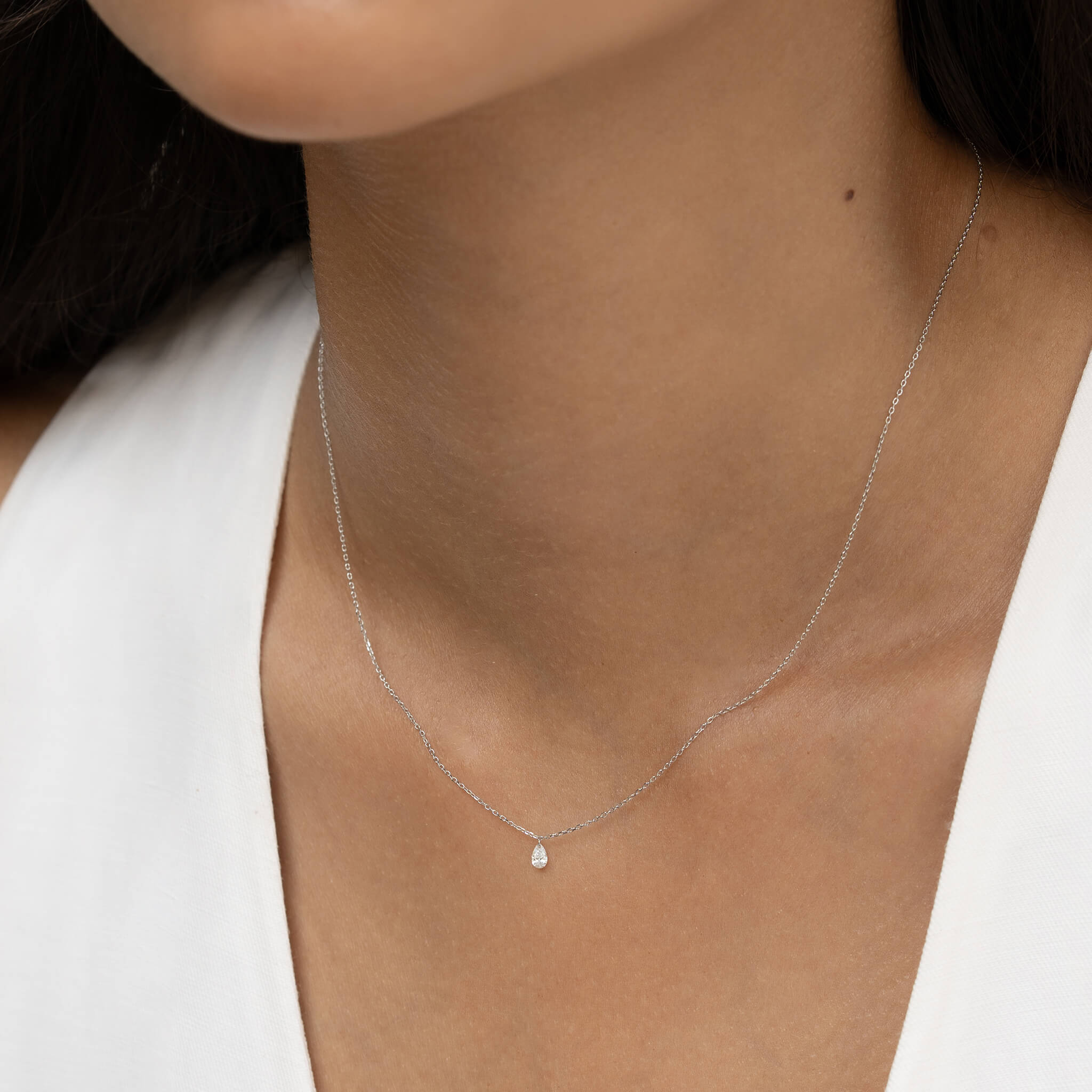 Floating Pear Lab Grown Diamond Necklace White Gold - Romy