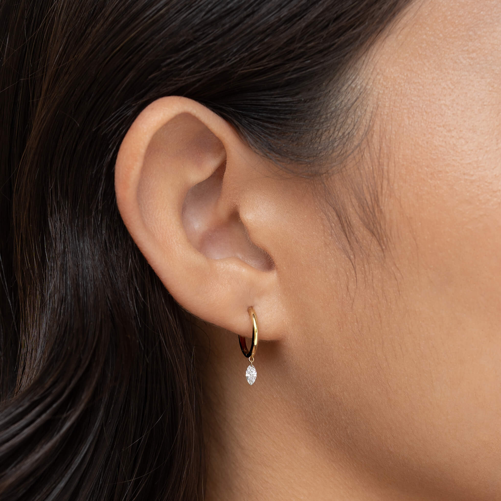 Marquise Lab Grown Diamond Drop Huggie Earrings 14k Gold - Amerie