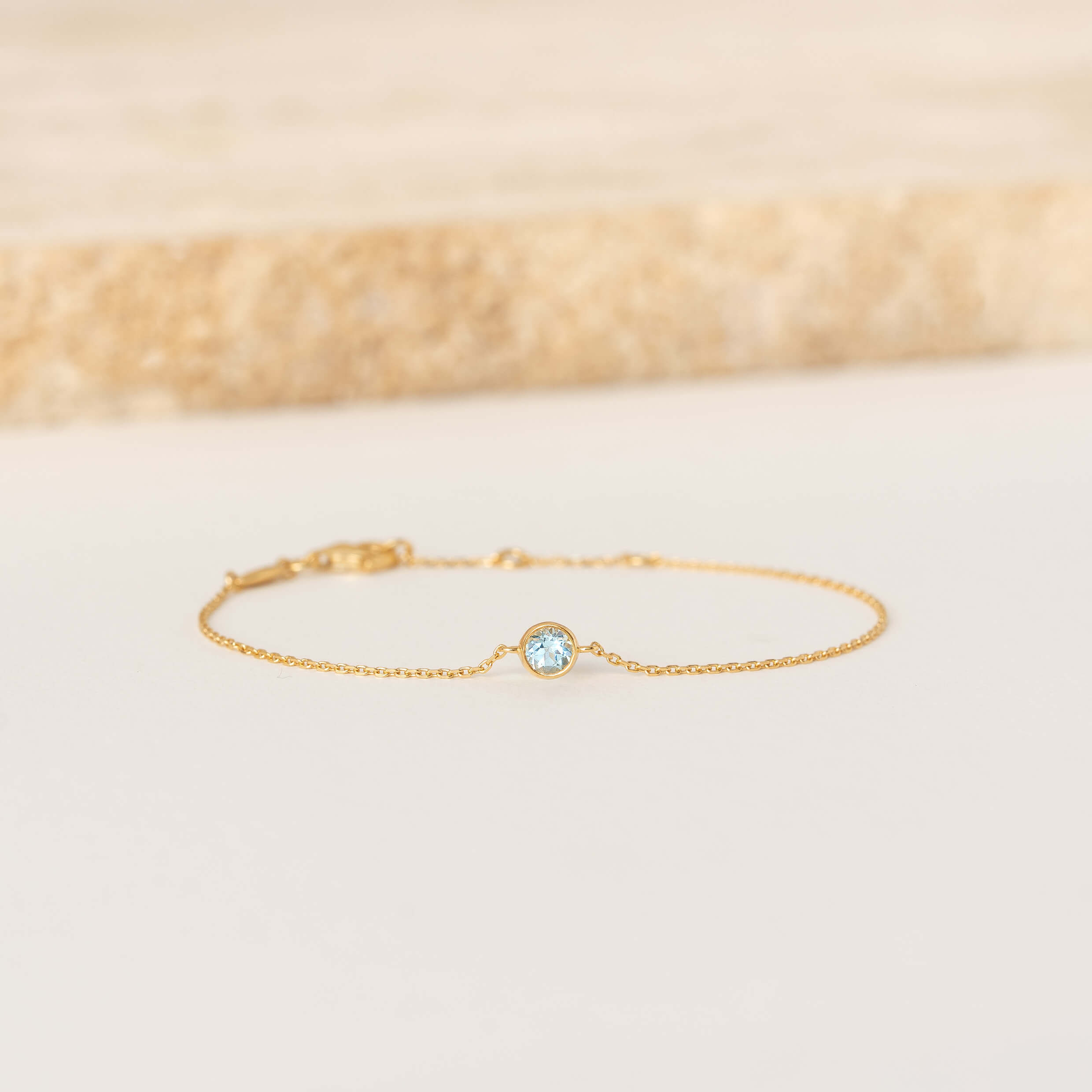 March Birthstone Bezel Bracelet - Blue Topaz