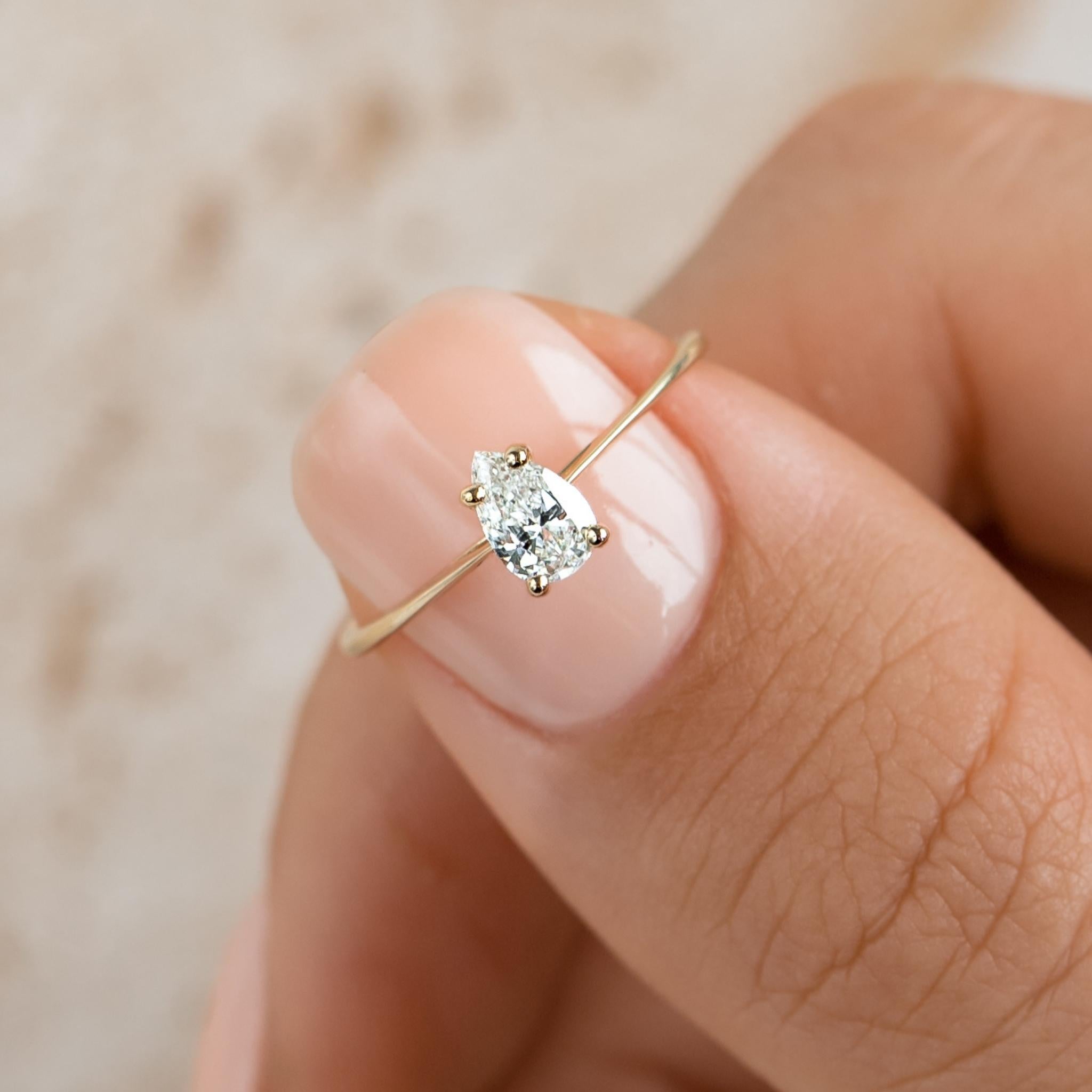 Pear Shaped Lab Grown Diamond Ring 14k Gold - Martine