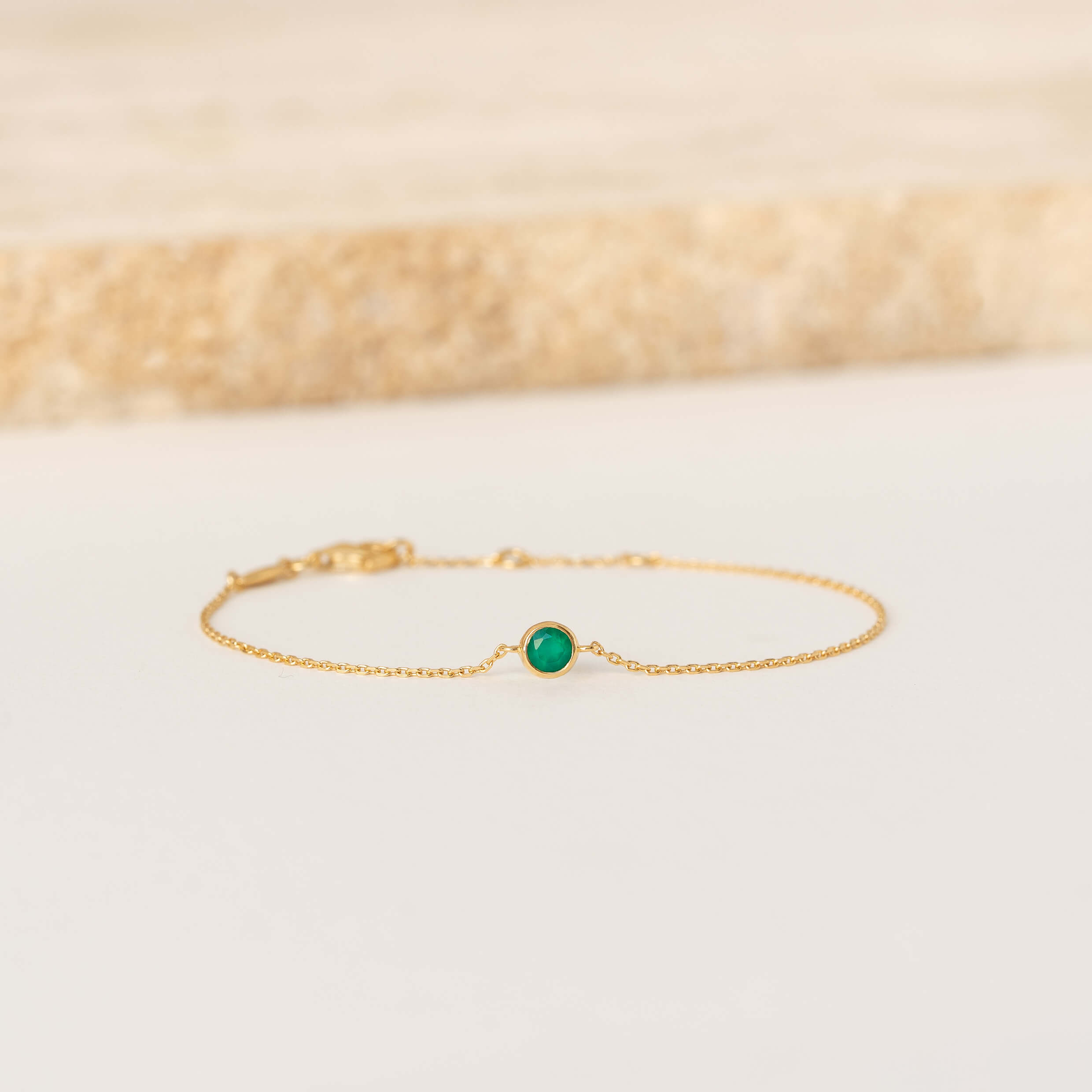 May Birthstone Bezel Bracelet - Green Chalcedony