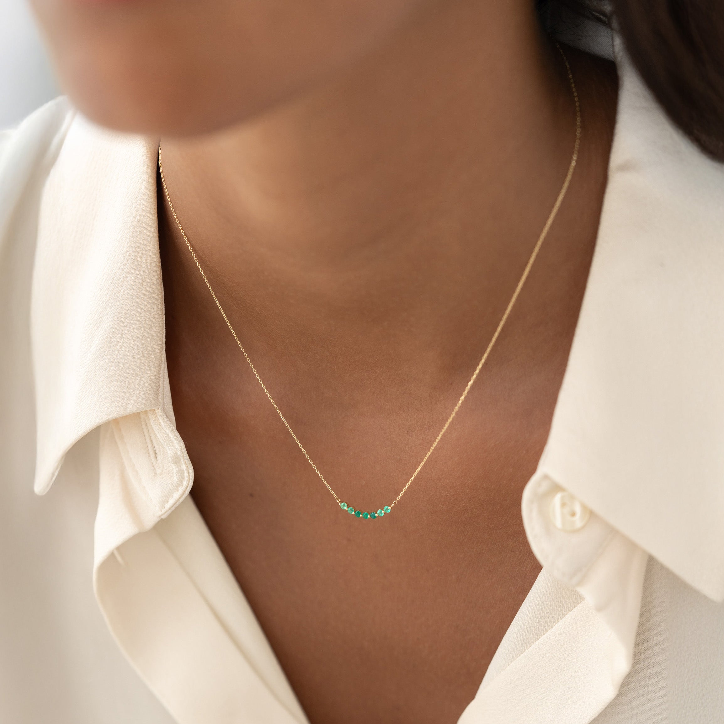 May Birthstone Necklace 14k Gold - Ombre Green Chalcedony