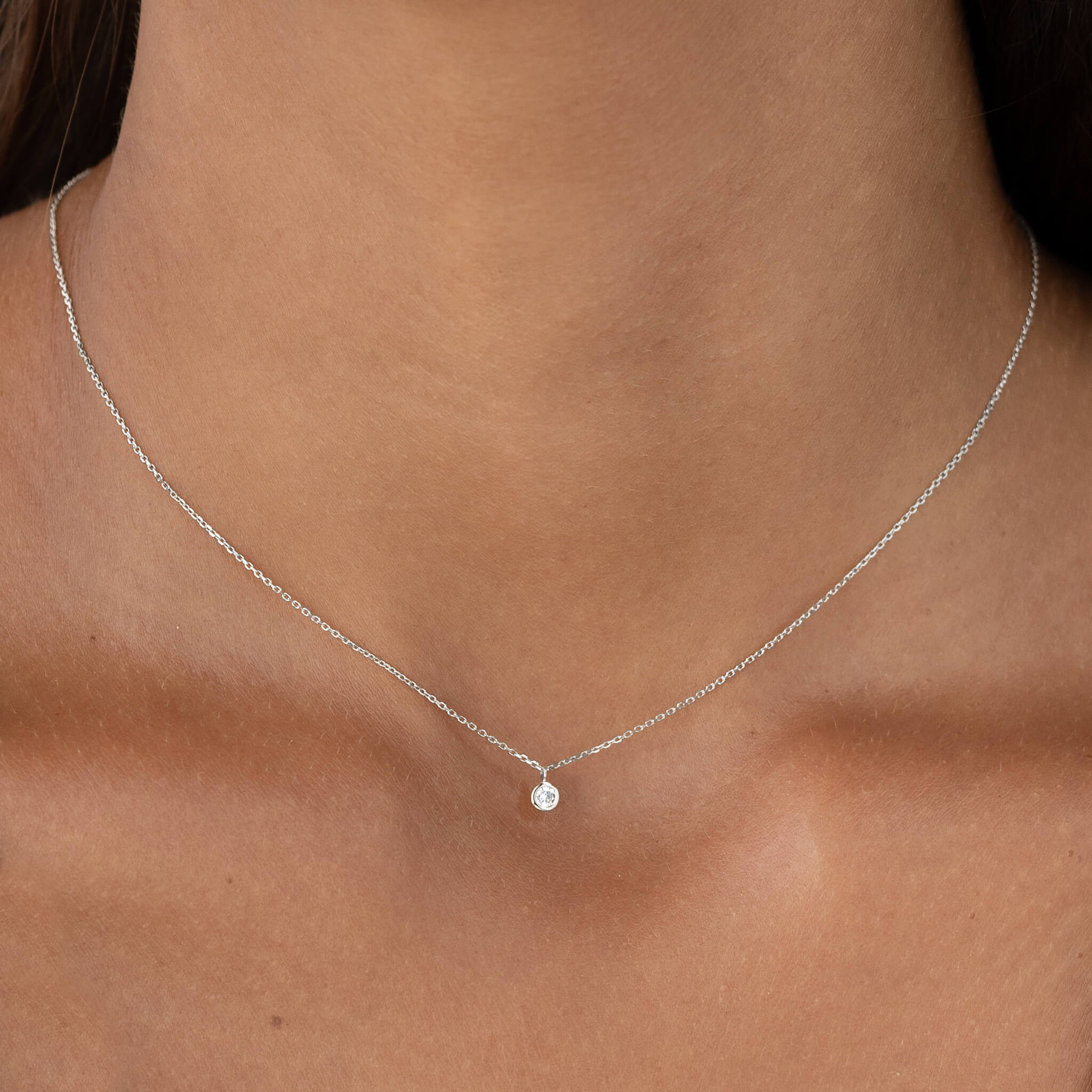 Mini Lab Grown Diamond Pendant Choker 14k White Gold - Marla