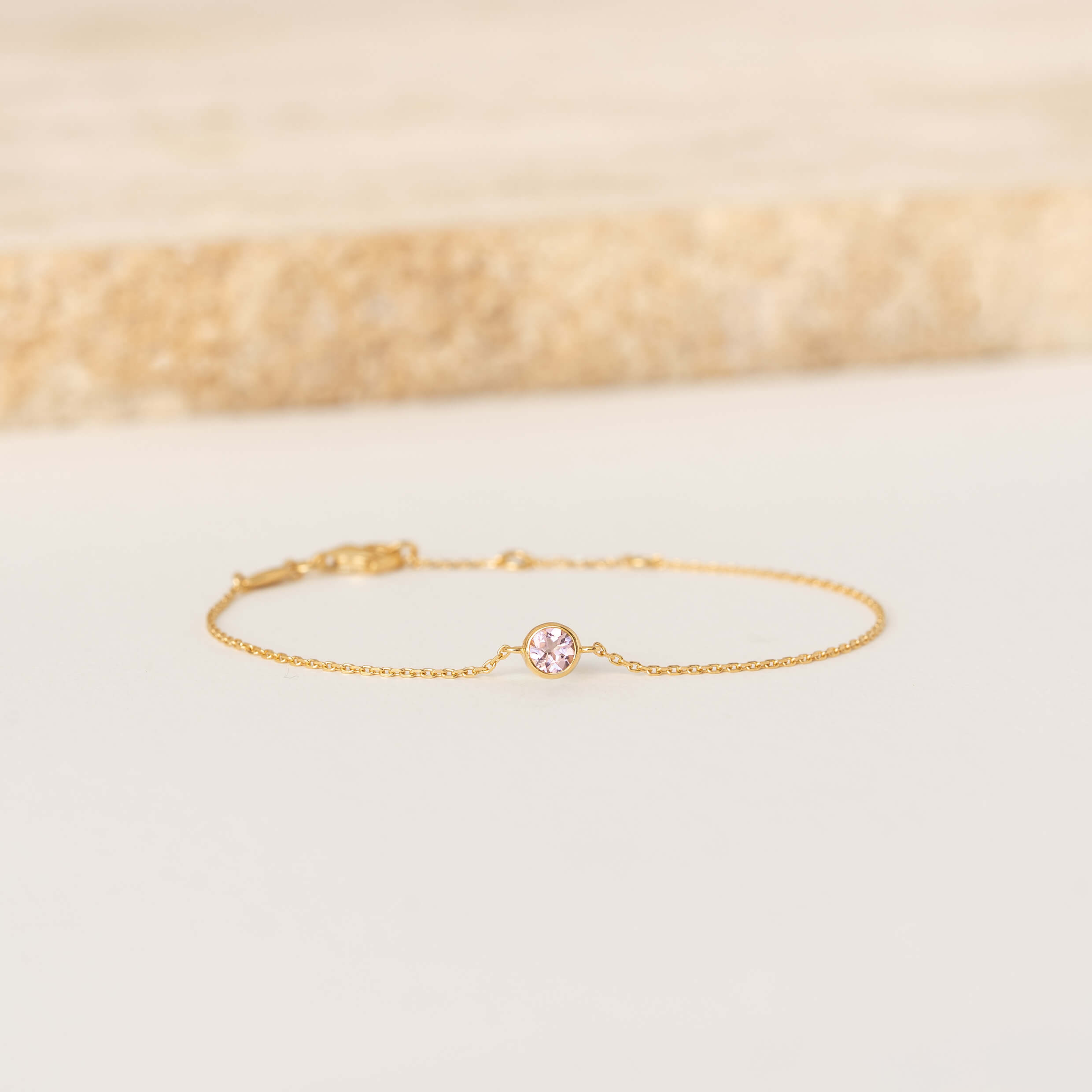 October Birthstone Bezel Bracelet - Light Pink Tourmaline