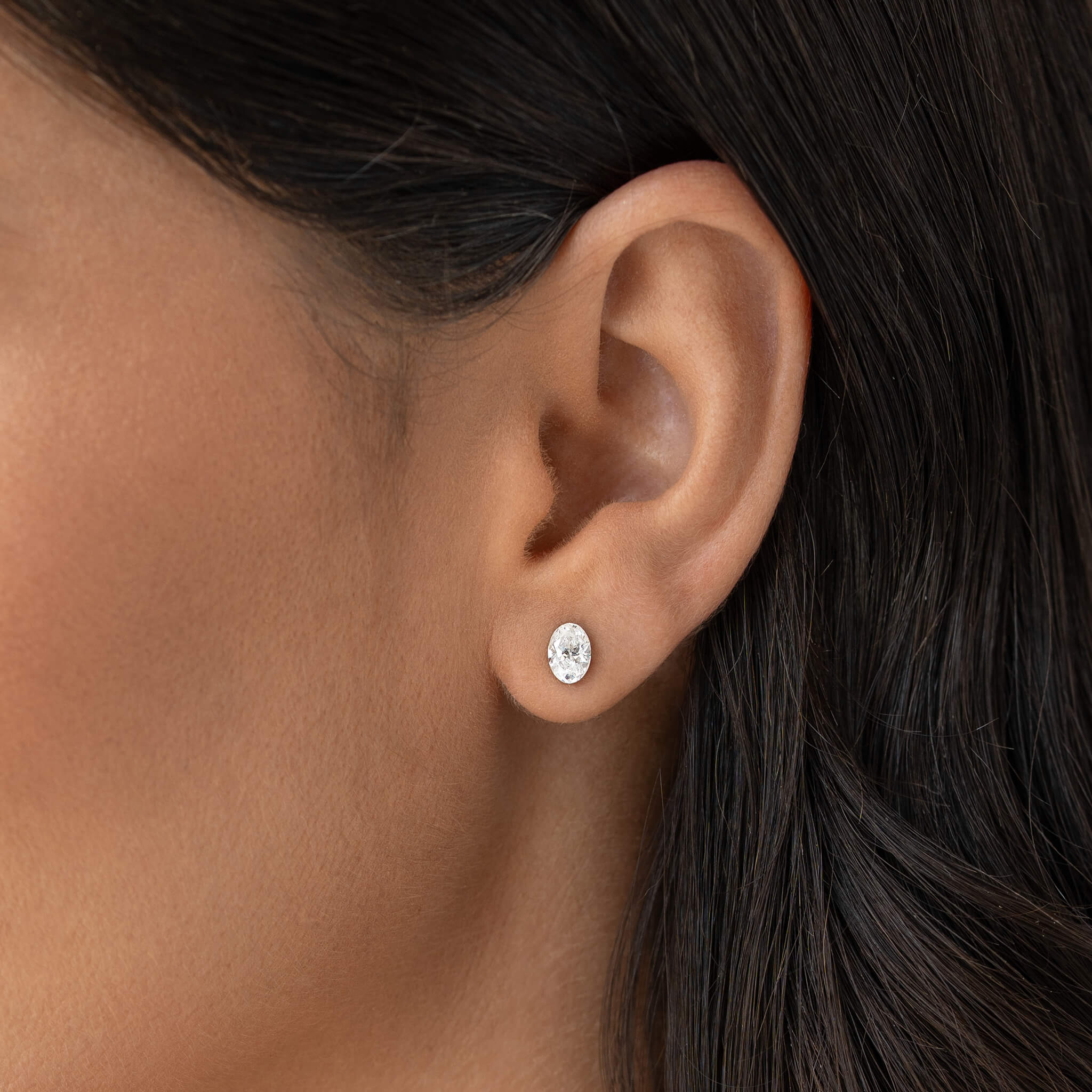 Oval Cut Lab Grown Diamond Stud Earrings 14k White Gold (1 ct tw) - Beata