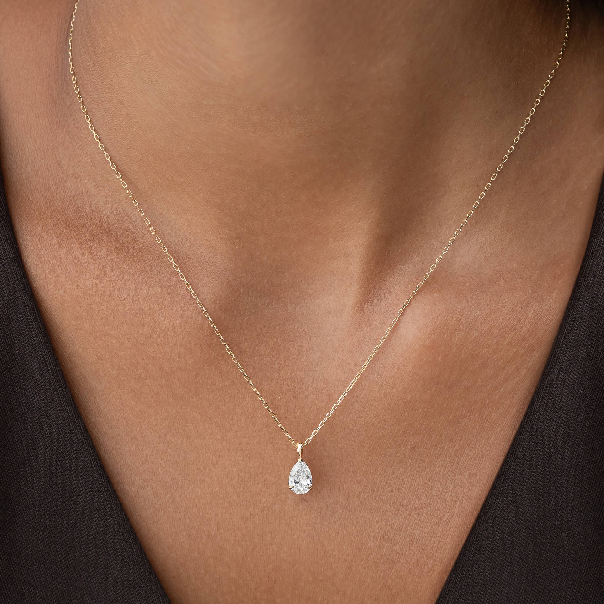 Pear Cut Lab Grown Diamond Pendant Necklace 14k Gold - Lyla