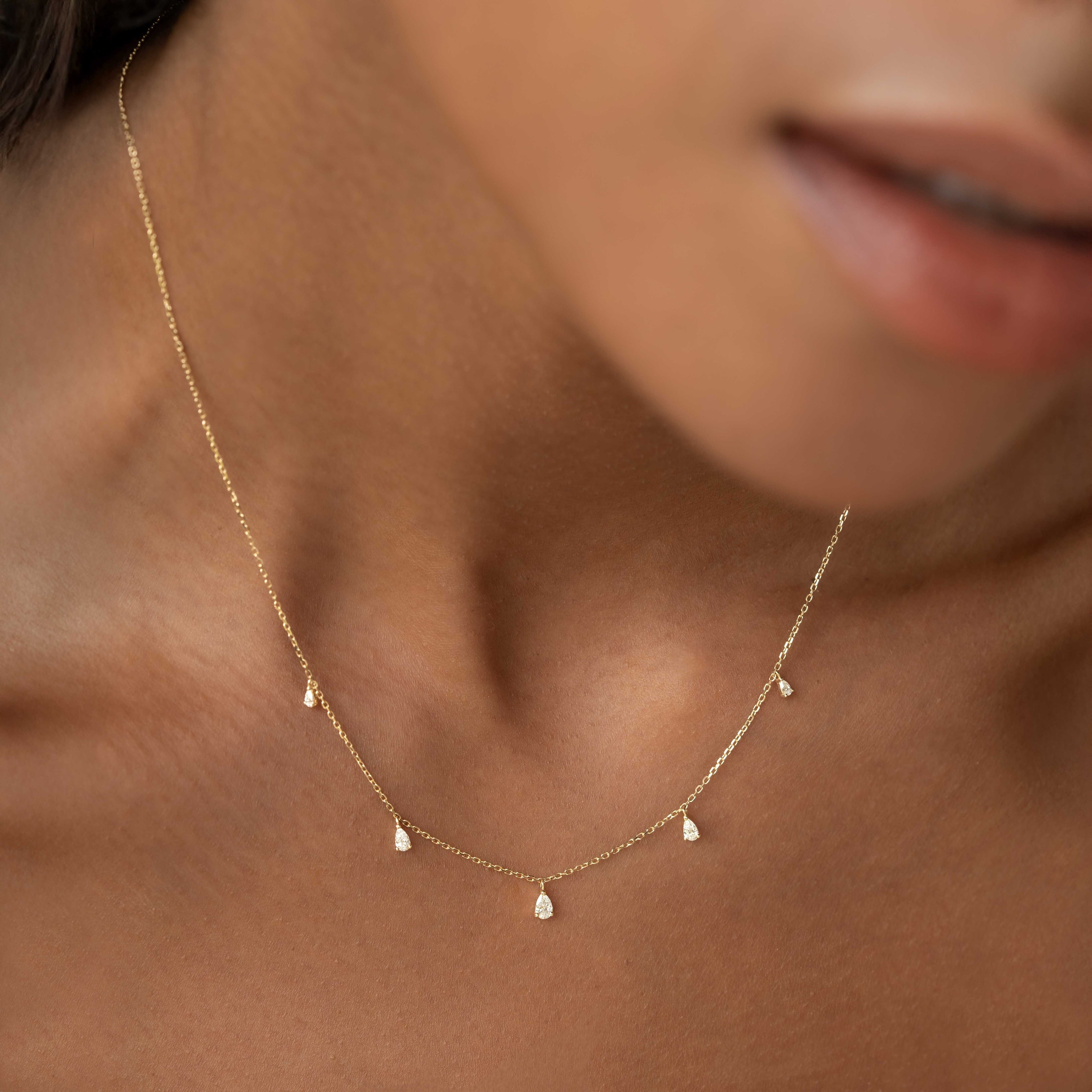 Pear Cut Lab Grown Diamond Pendant Necklace 14k Gold - Sylvie