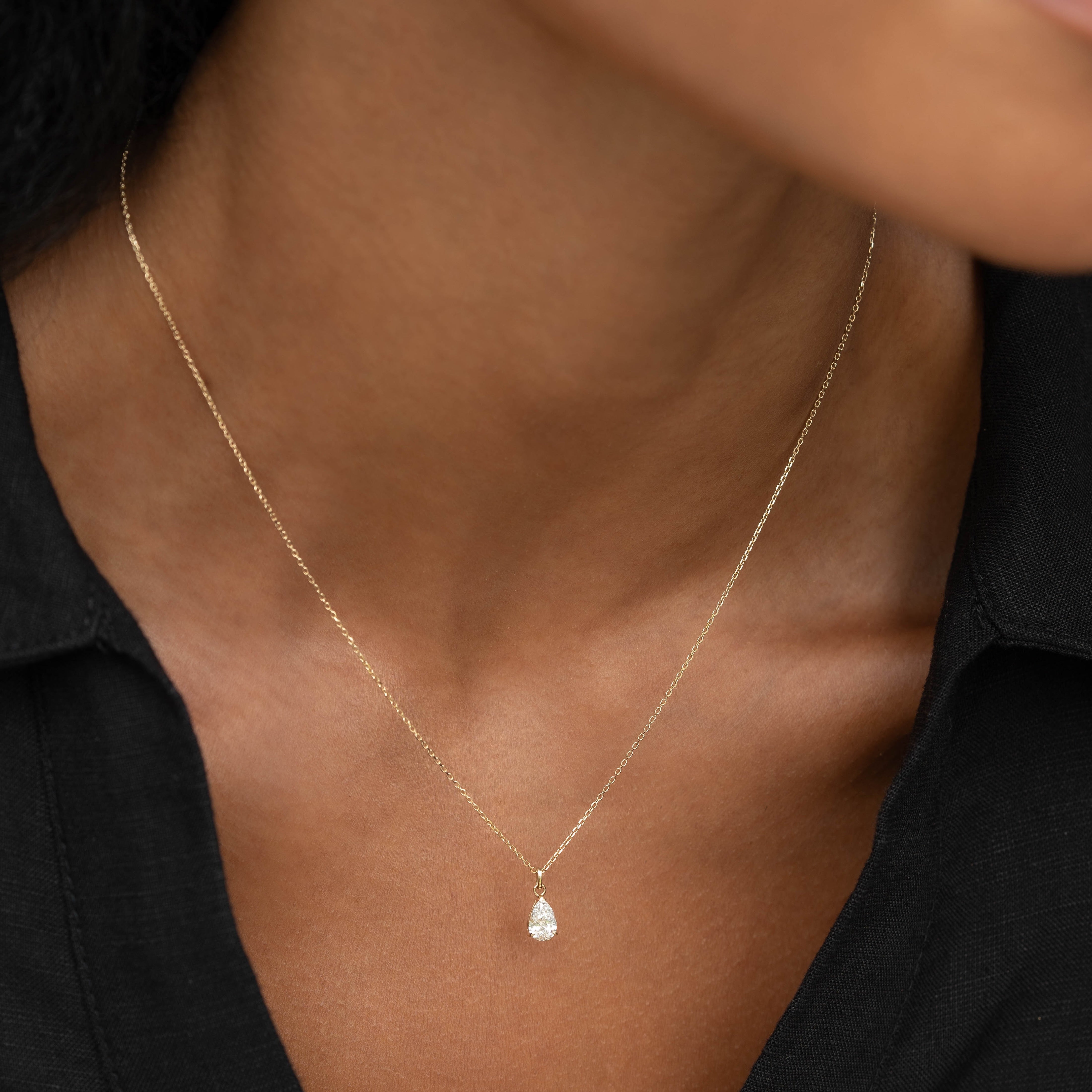 Pear Cut Lab Grown Diamond Pendant Necklace 10k Gold - Oline