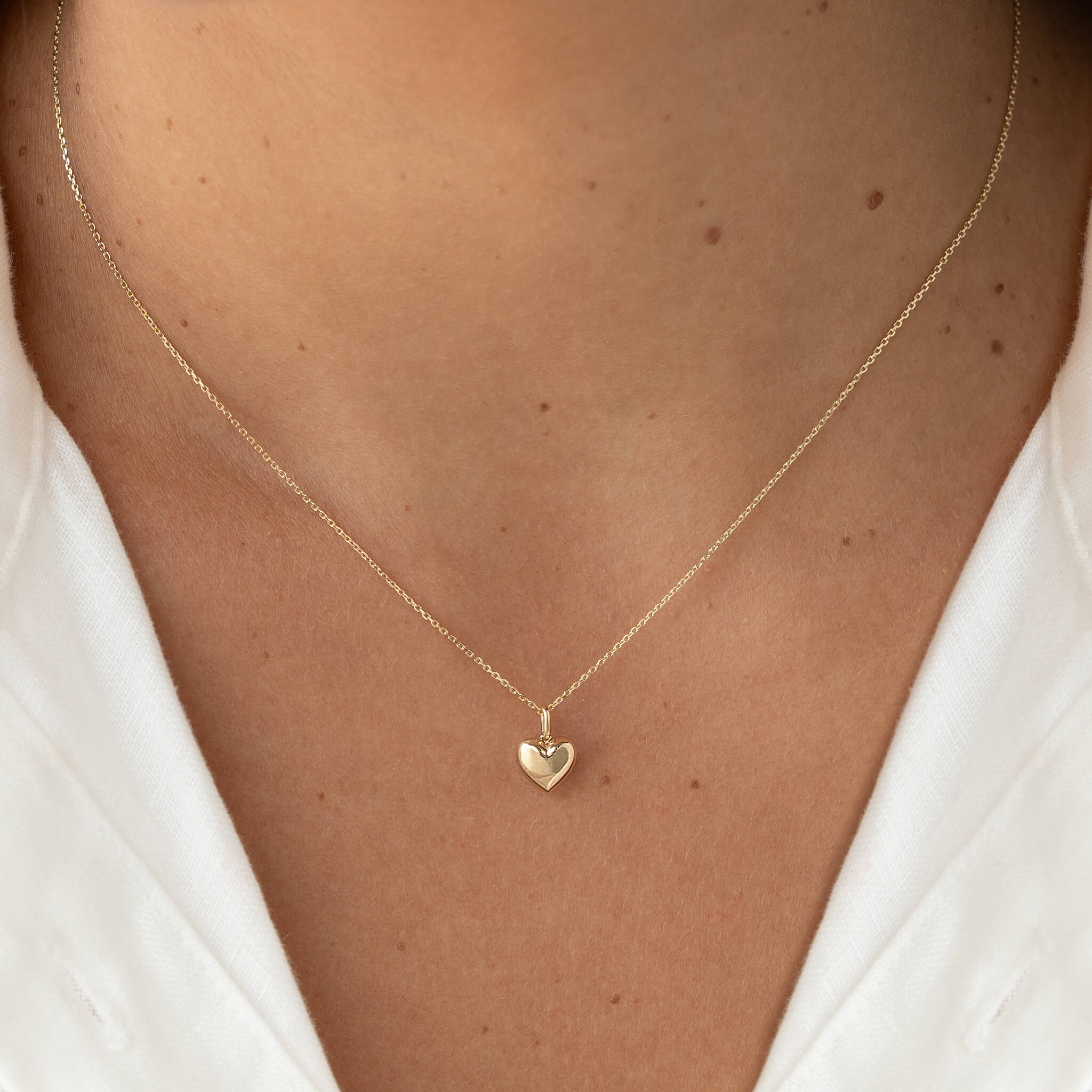 Puffy Heart Necklace 14k Gold