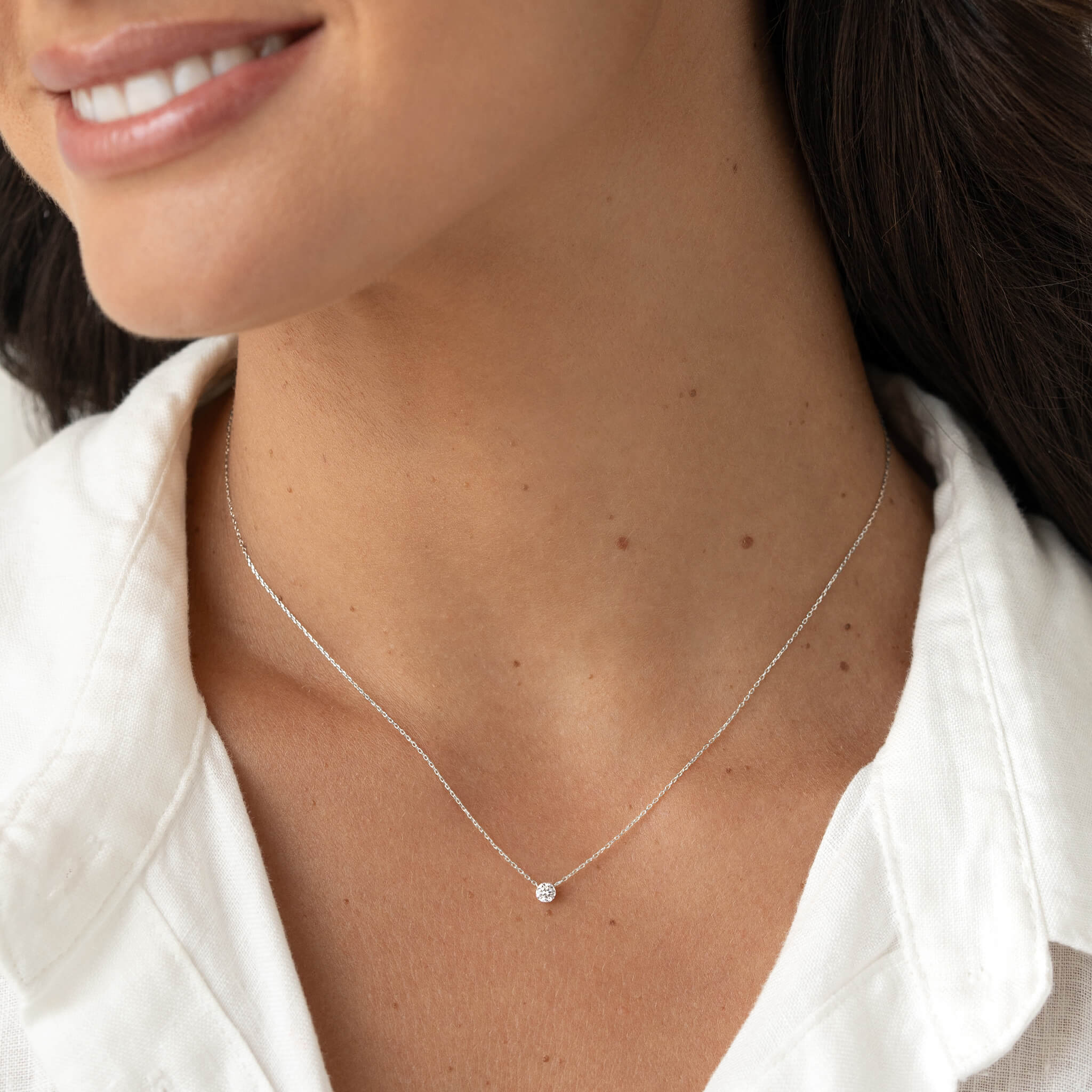 Round Lab Grown Diamond Necklace 14k White Gold - Verona
